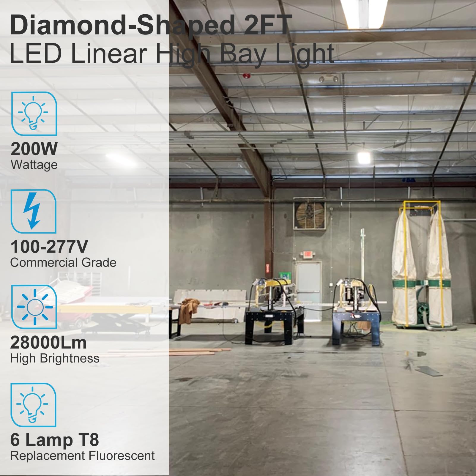 Lightdot 2Ft Led High Bay Shop Light, 100-277V?Driver Equipped? 200W [Eqv.800W] 5000K Linear Hanging Light For Warehouse Diamond