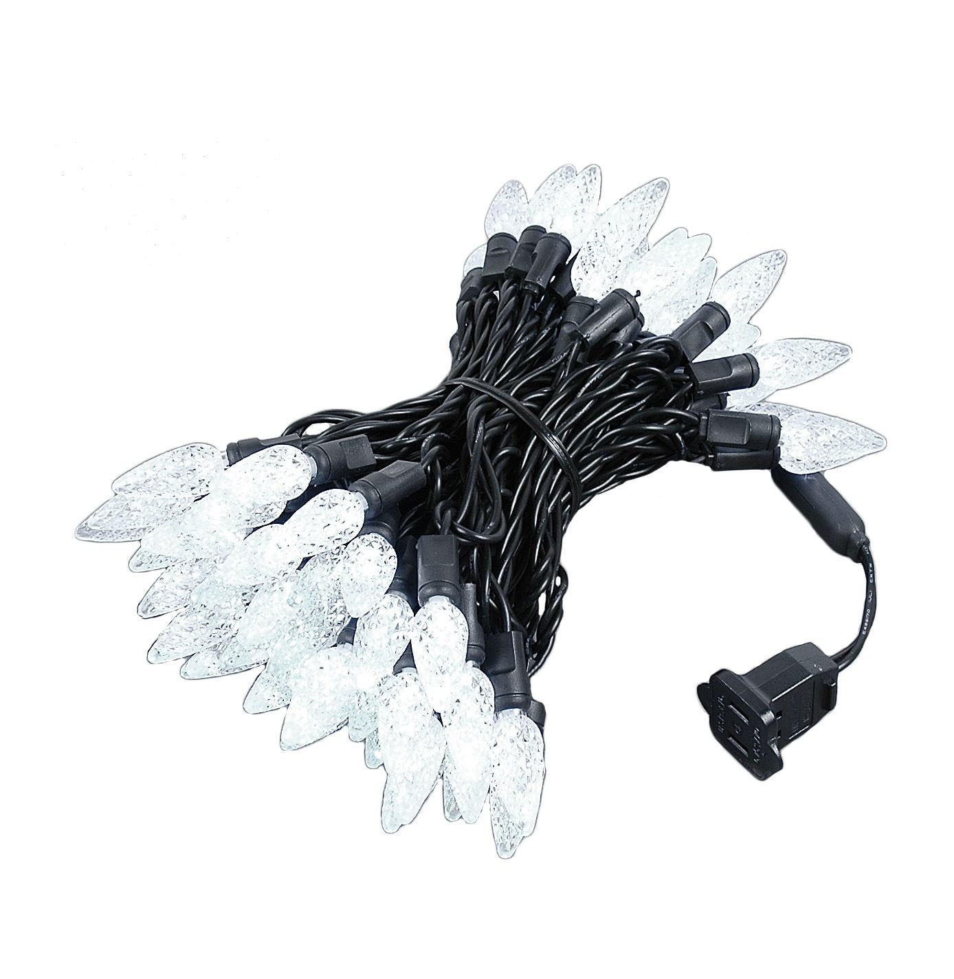 Novelty Lights 24FT LED C6 Christmas String Lights, Commercial Grade, Pure White, Black Wire, Model MRD-35B-2