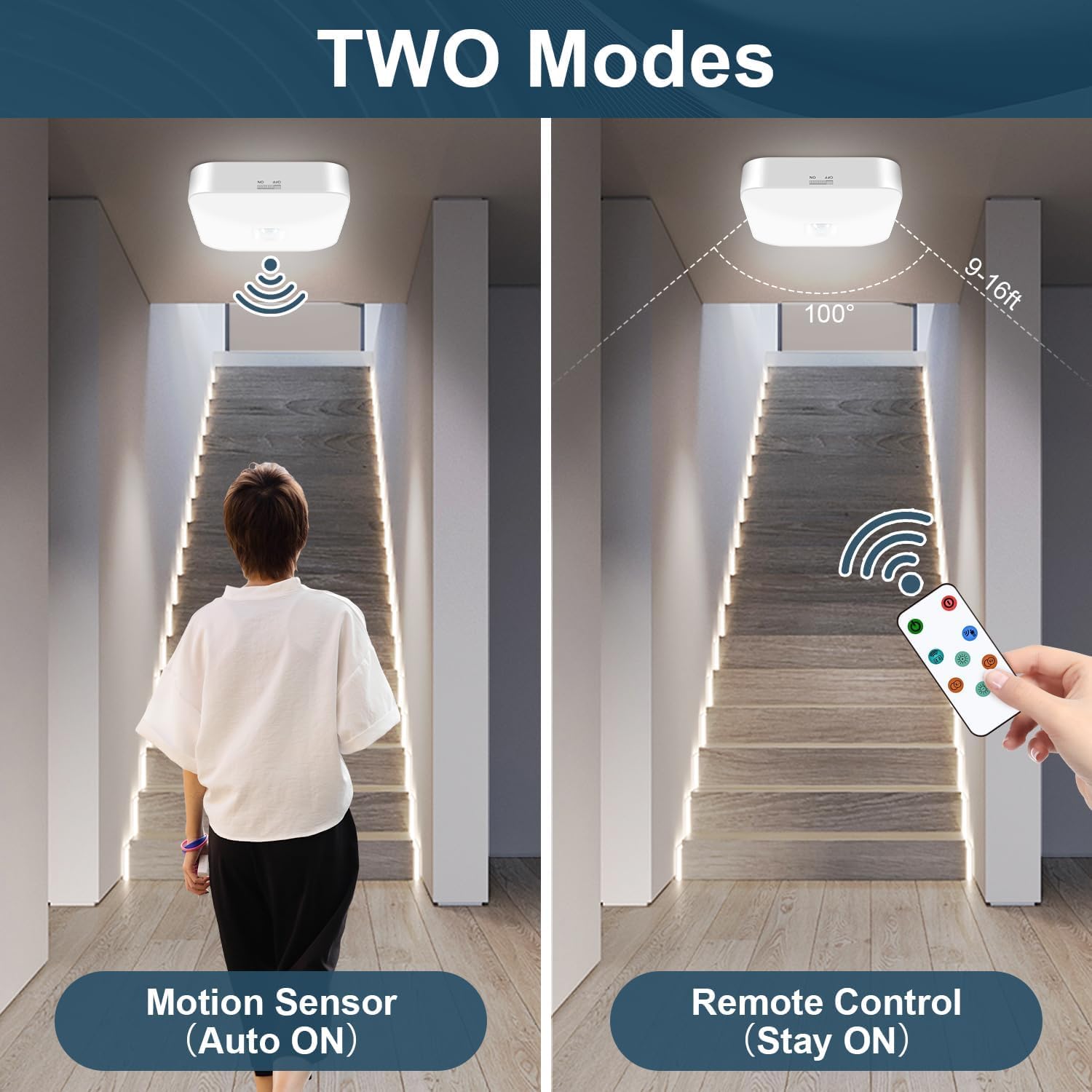 Motion Sensor Rechargeable Ceiling Light Indoor With Remote, Wireless Battery Operated Rechargeable Sensor Light For Closet, Gar