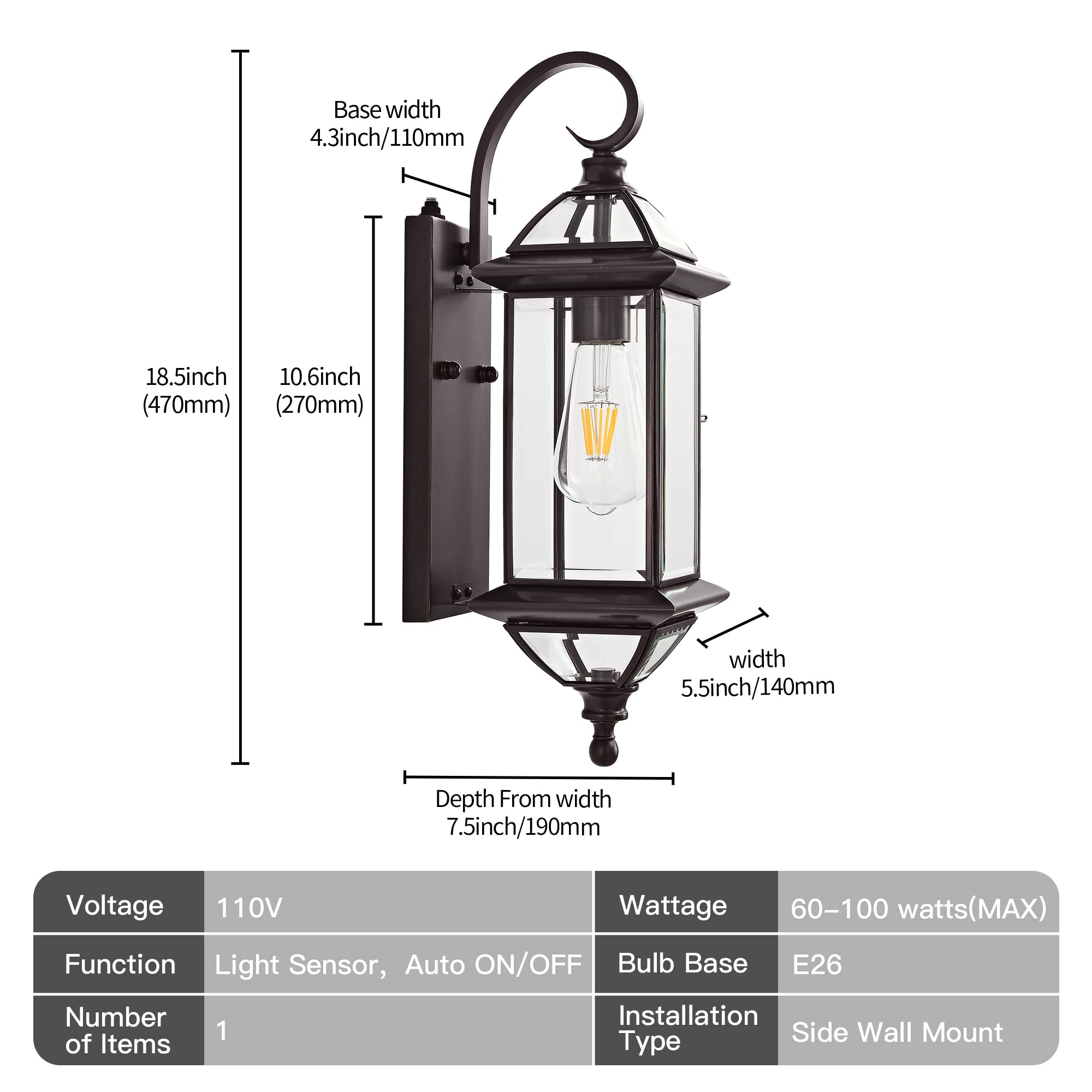 Gaazie Copper Dusk To Dawn Outdoor Wall Lights Exterior Light Fixtures Porch Light Wall Mount,18.5''H Outside Lights For House,Garage,Porch Patio,Oil-Rubbed Bronze 1 Pack With E26 Socket
