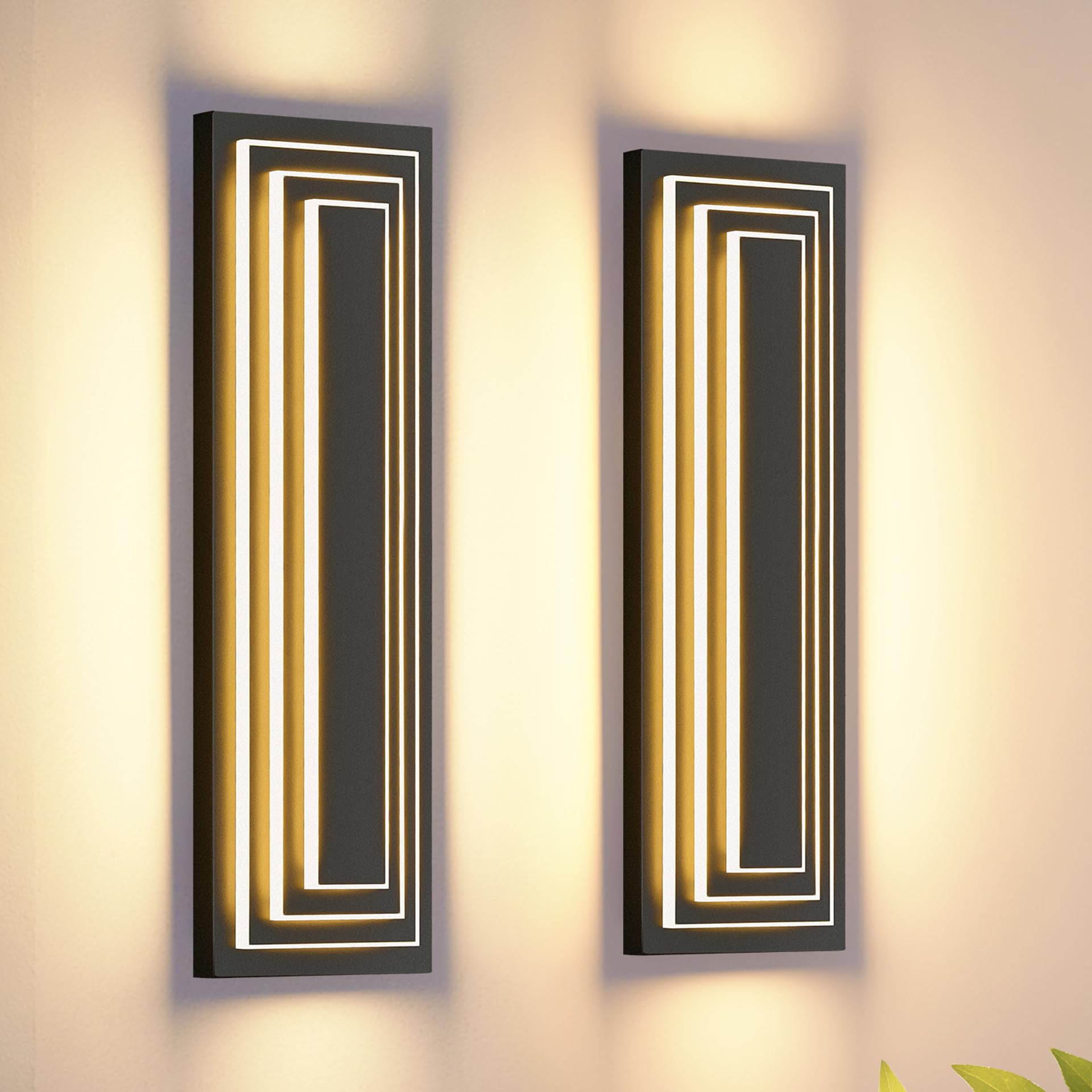 Zsmaiku 23.6 In Long Outdoor Wall Lights 3-Tier Large Exterior Lighting Fixtures Led Front Porch Lights Waterproof Outdoor Garage Lights 36W Warm White 3000K Modern Acrylic Wall Sconce 2 Pack