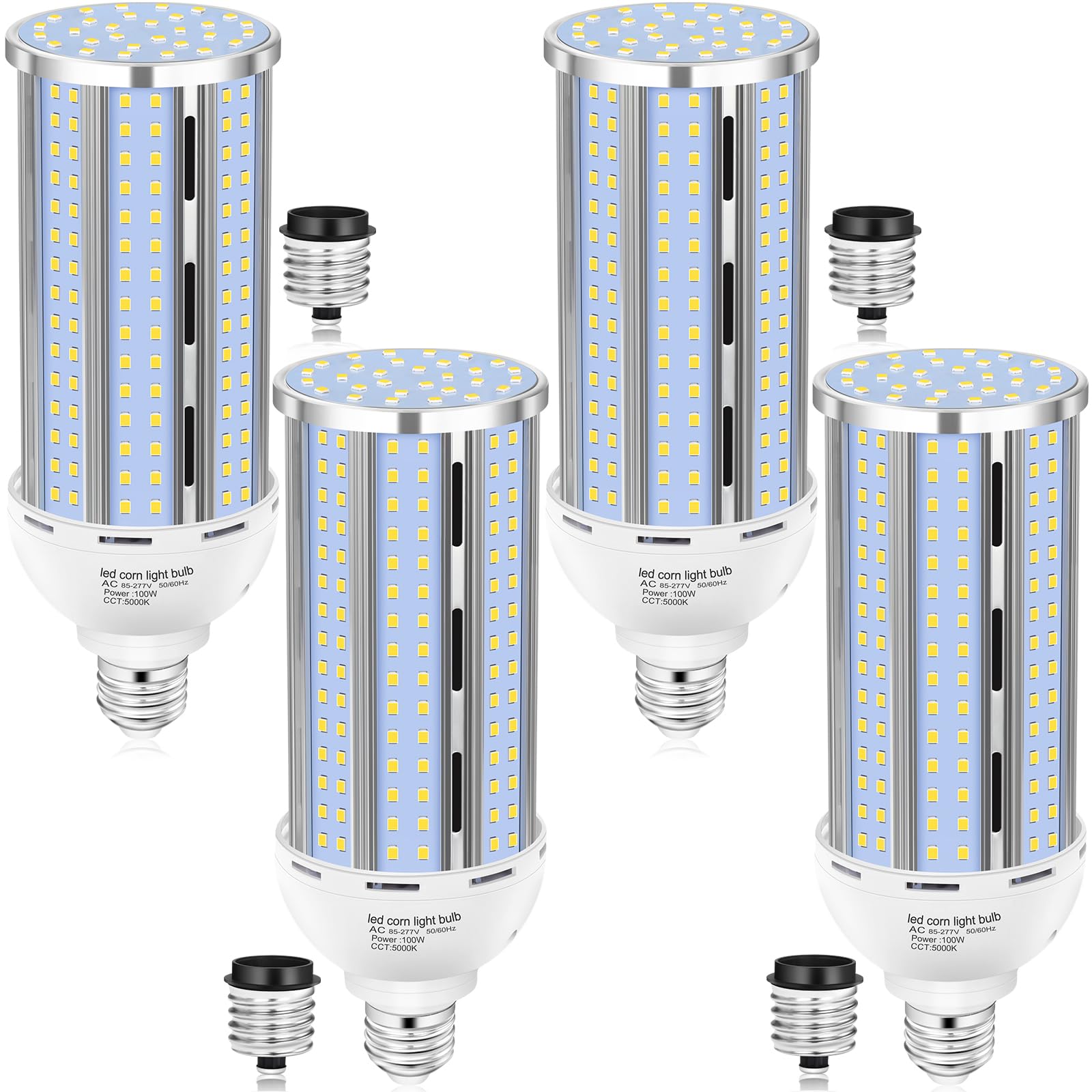Xycn 4 Pack 100W Corn Led Light Bulb Fanless,5000K Daylight(1000 Watt Equivalent) E26/E39 Large Mogul Base Led Cob Lamp 15,800Lm
