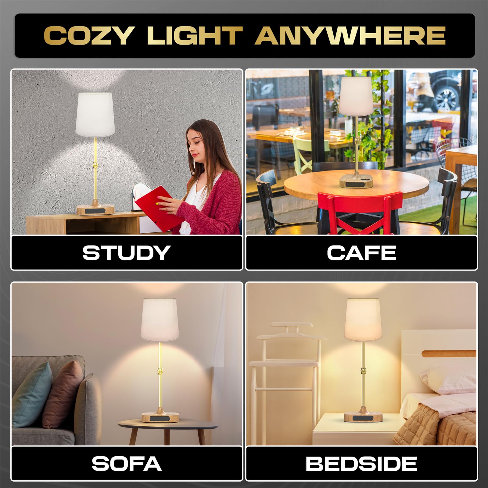 Bedside Table Lamp For Bedroom Living Room 3 Stepless Dimming Touch Lamp For Nightstand 5 Brightness Cordless Table Lamp Recharg
