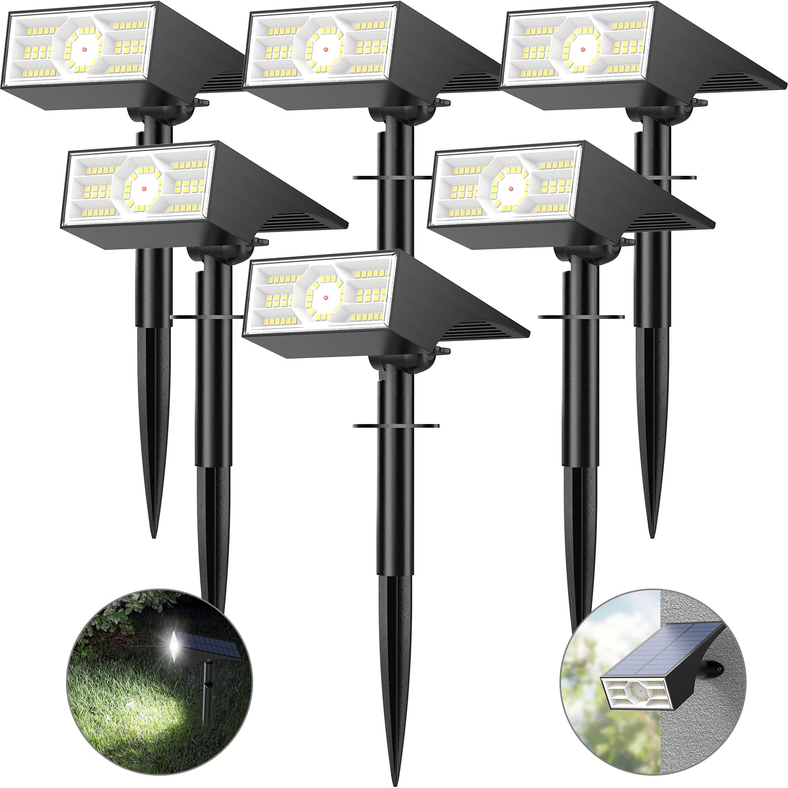 Katipeal Solar Spot Lights, 6 Pack, 56 LED, Waterproof IP68, 4 Lighting Modes, Cool White