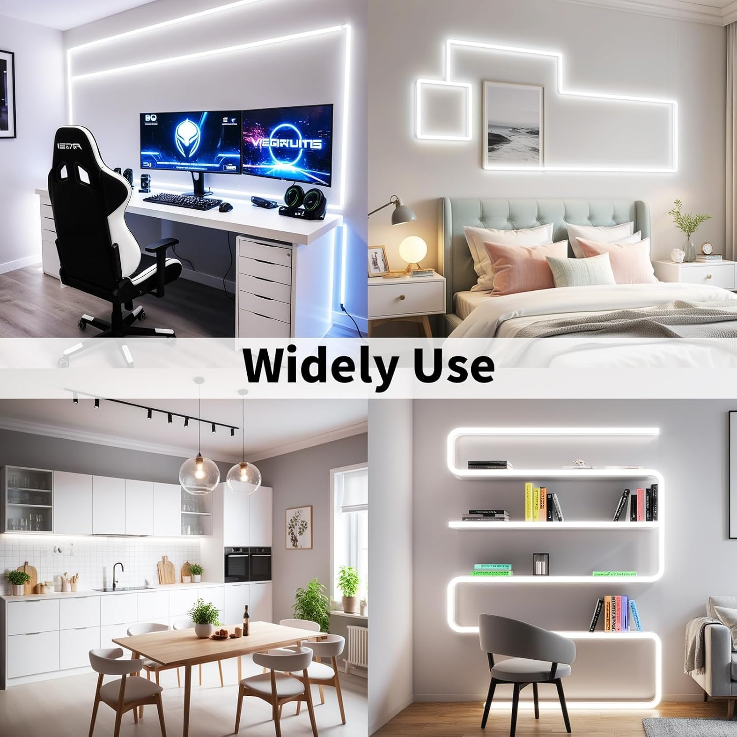 iNextStation White LED Strip Light 16.4ft 300 LEDs 12V Flexible Tape Light for Bedroom Kitchen Cabinet TV