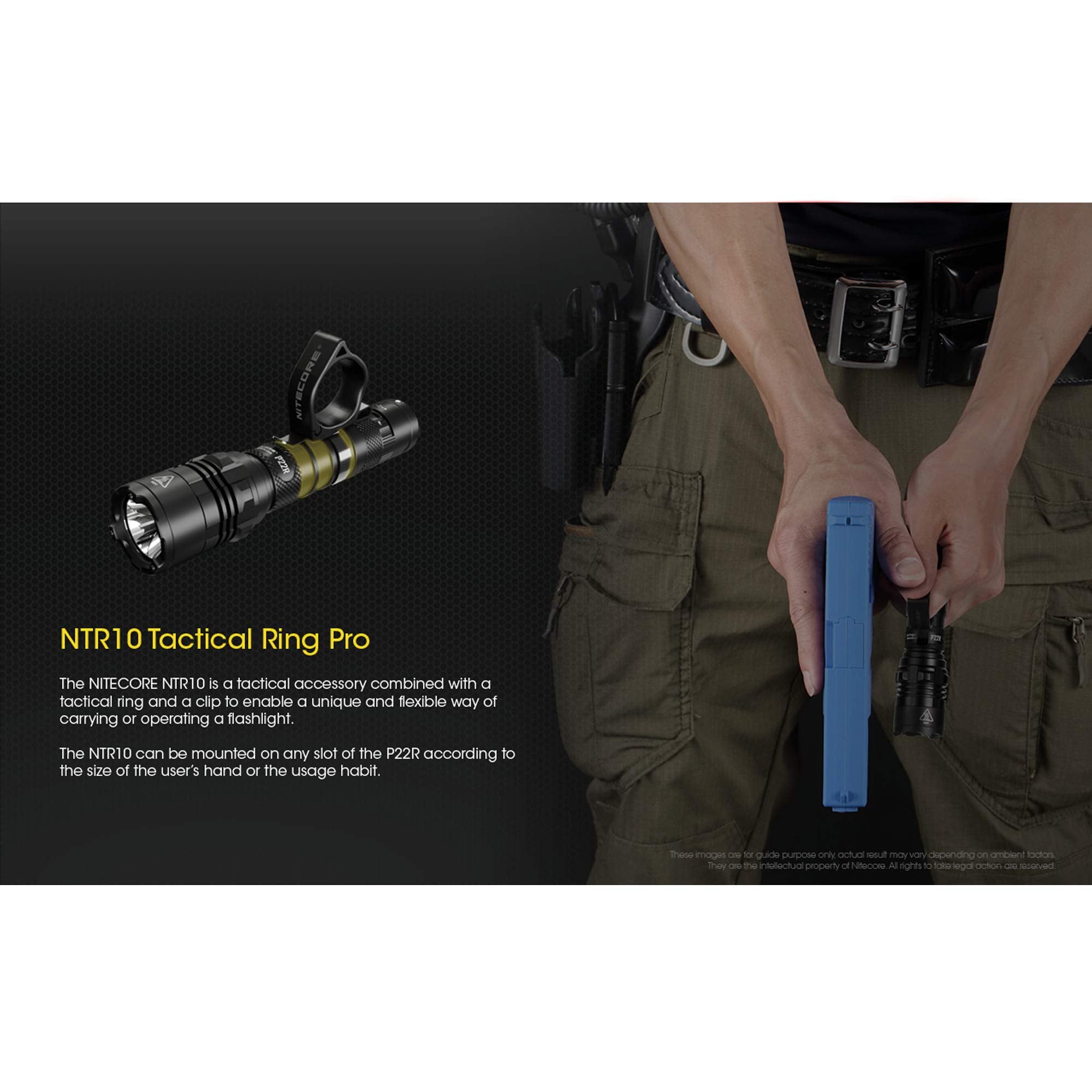 Nitecore NTR10 Tactical Clip-on Ring, Aluminum, Black, for CI7, New P12, P22R, i4000R, 1 Stück (1er Pack)