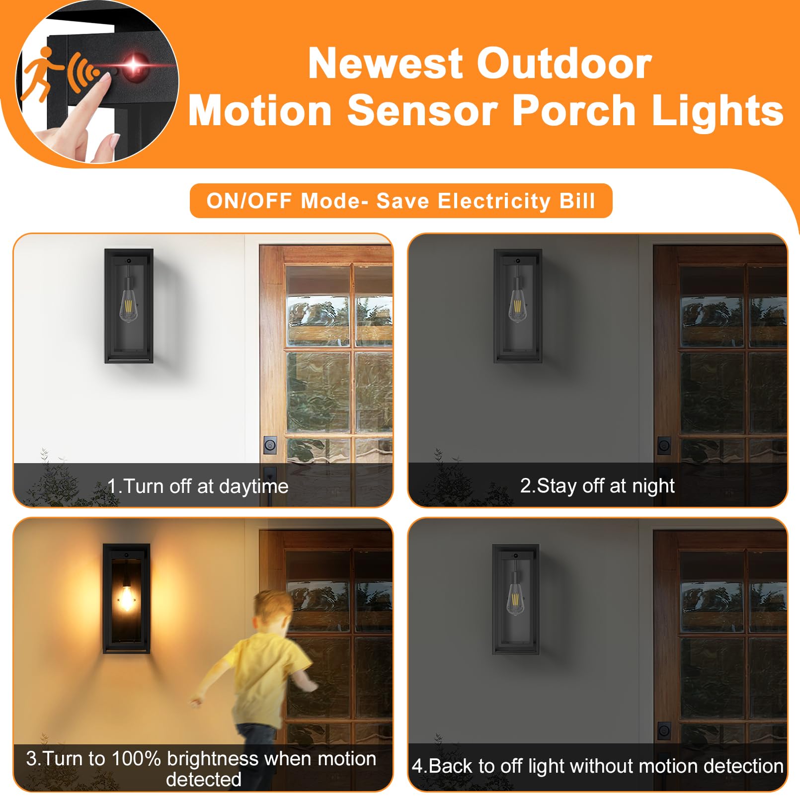 Slypadan 19 Motion Sensor Outdoor Wall Lights  2 Pack Large Dusk To Dawn Outdoor Lights  2 Lighting Modes Waterproof Anti-Rust Wall Sconces  Exterior Lighting Fixtures For Front Door  Porch  Garage