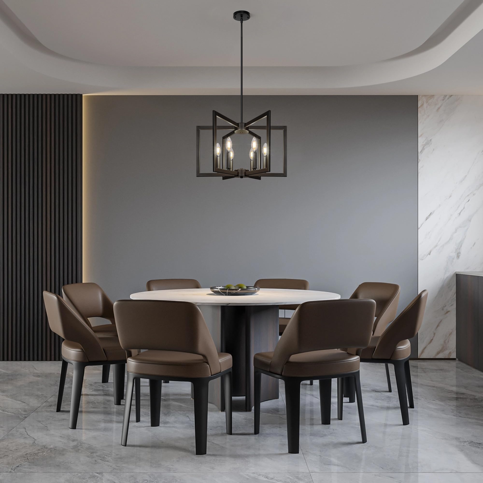 Sigaitwei 6-Light Black Chandelier,Dining Room Light Fixture Geometric Metal Modern Chandelier,Hanging Industrial Chandelier For