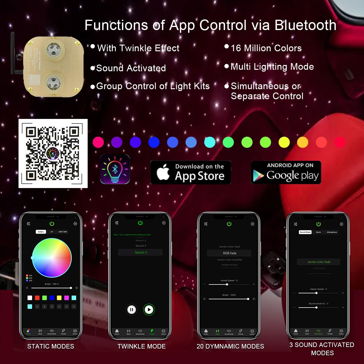 AKEPO 20W Dual-Head Twinkle Fiber Optic Light Box, APP Control, Music Activated, Gold/RGBW, Model QJ-L016