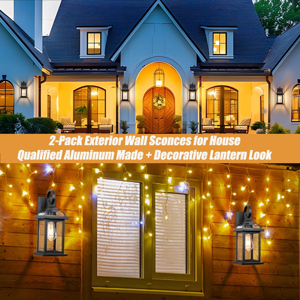 Roravilila Matte Black Outdoor Wall Lights 2-Pack, Ip65 Waterproof Aluminum Sconces