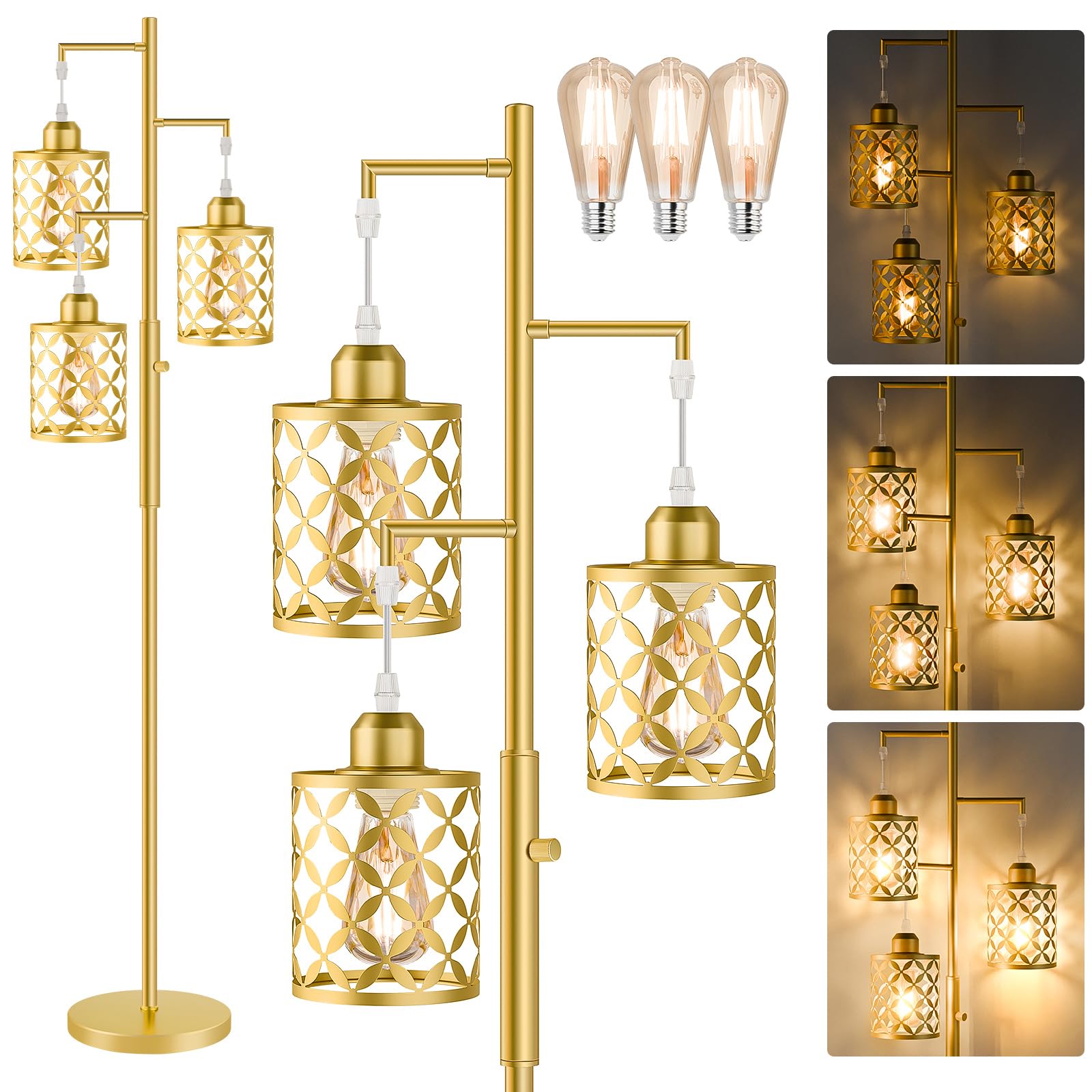 GHOOCEMLUX 68'' Dimmable Floor Lamp, Modern Standing Lamp with Elegant Metal Cage, Industrial Tall Tree Floor Lamps for Living R