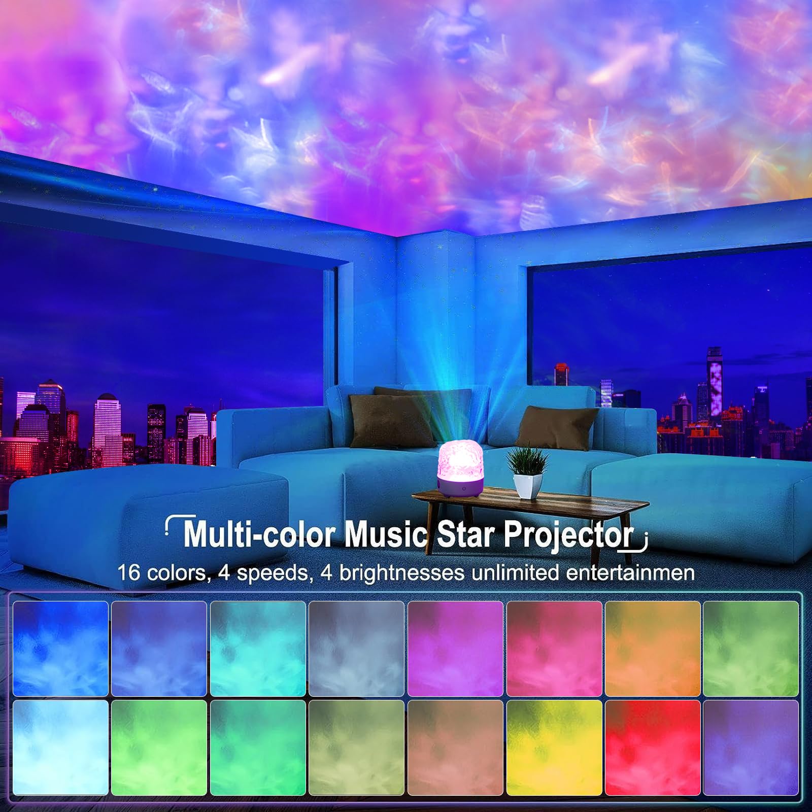 Luminorthe Cube Lamp, Ocean Wave Projector Light With Bluetooth Speaker, Rgb Color Changing With Remote Control, Water Wave Ligh