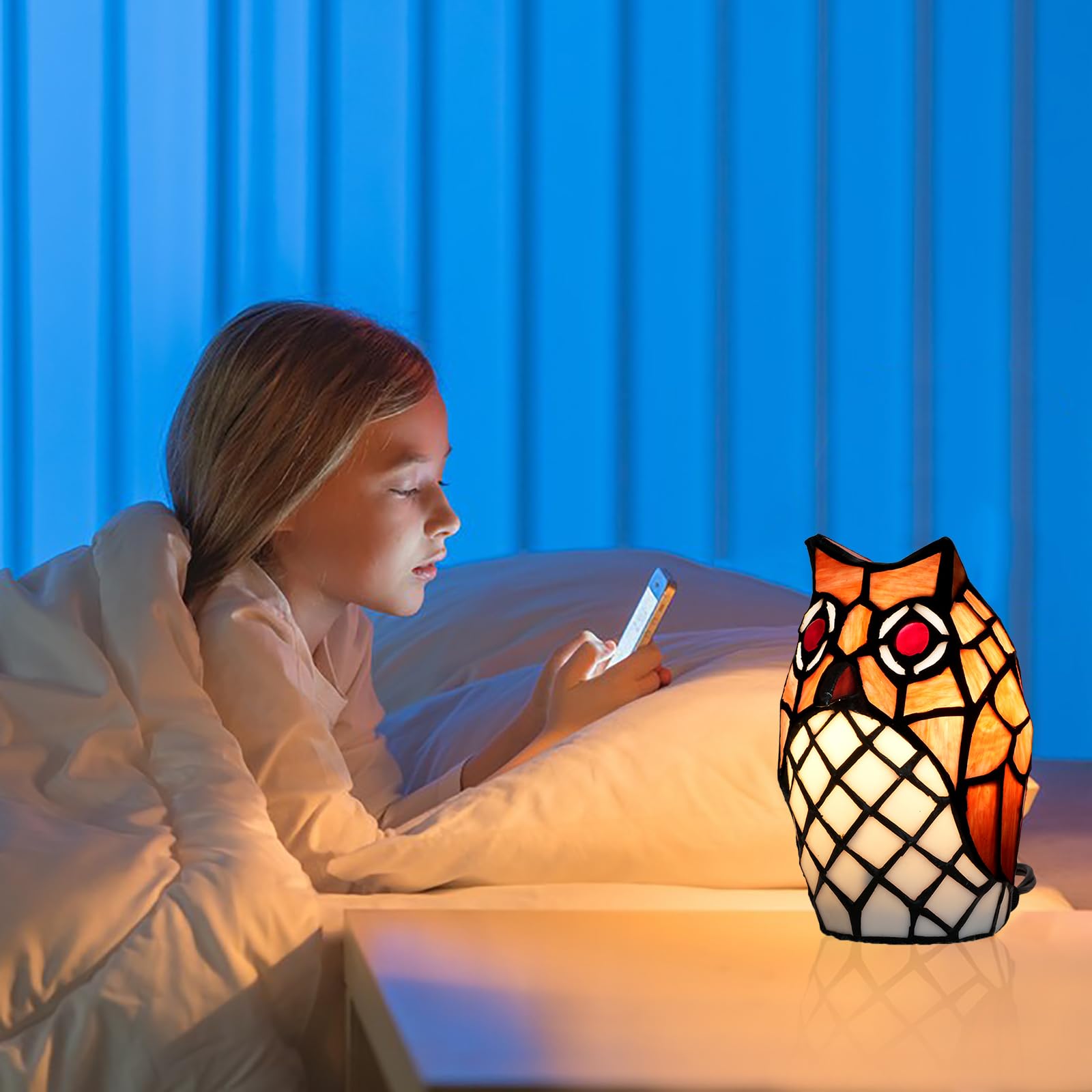 Kiphepi Tiffany Lamp Stained Glass Lamp Small Bedside Table Lamps For Living Room Home Decor Girls Women Birthday Halloween Christmas Thanksgiving Day Gift Owl