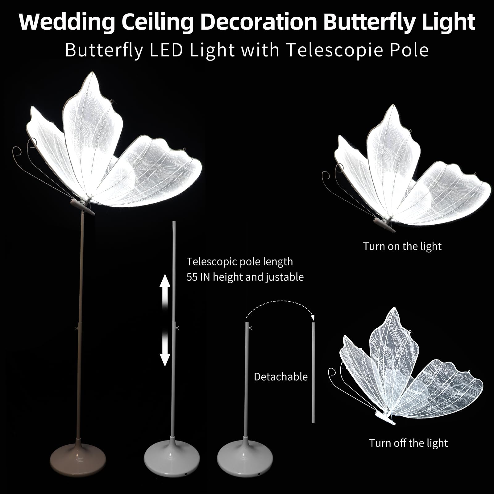 ECGOIOE Wedding Butterfly Floor Lamp, Iron, 80CM, White - Creative Hanging Decoration for Party Events