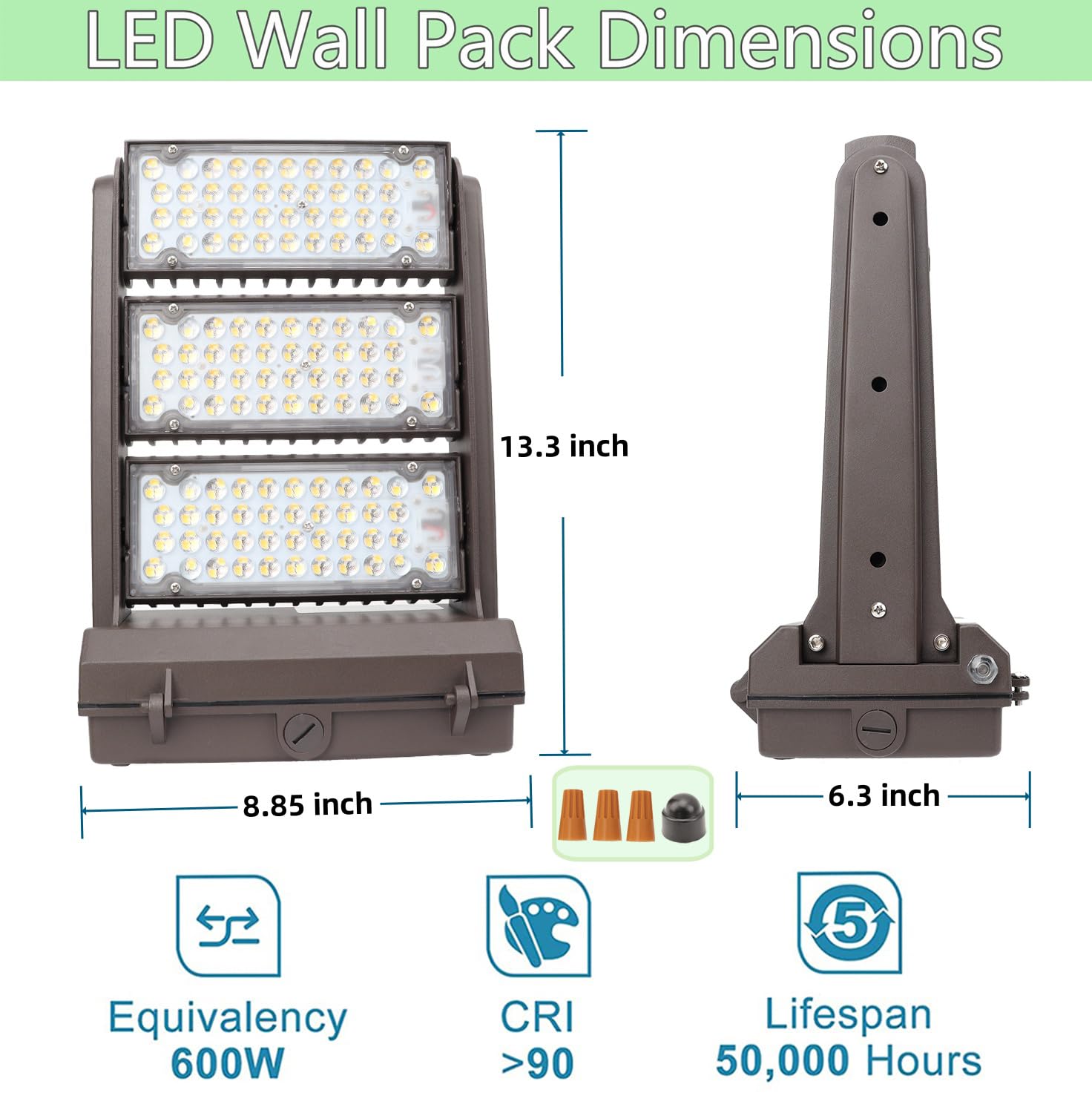 ECCFUTLL 200W Rotatable LED Wall Pack Light, 5000K, 28000LM, Brown, Model RWP200WLY, ETL Listed for Outdoor Use