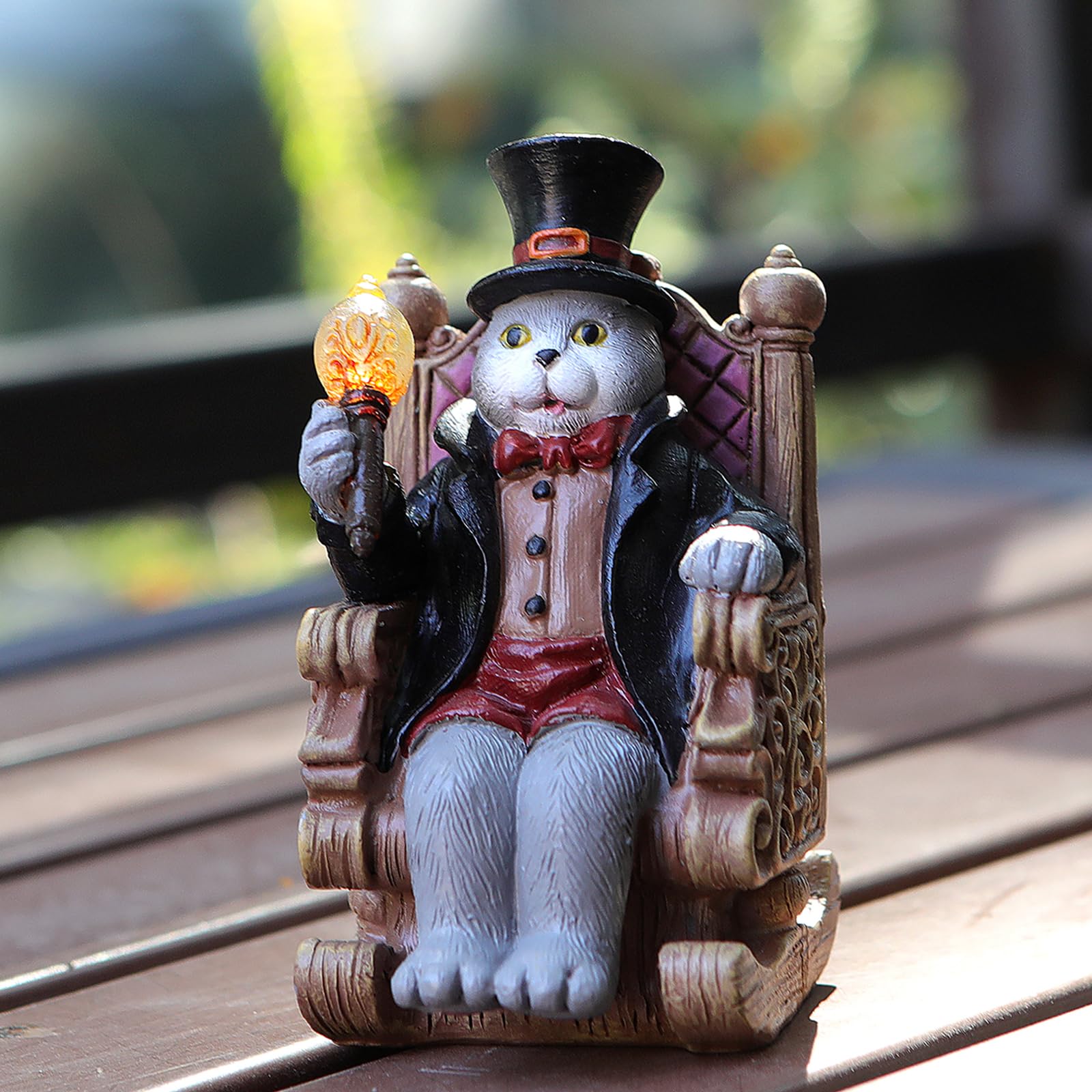 Solar Cat Garden Statues for Outside: Home Spring Decor with Magic Wand Lights Cat Clearance Garden Sculpture for Yard Art Lawn 