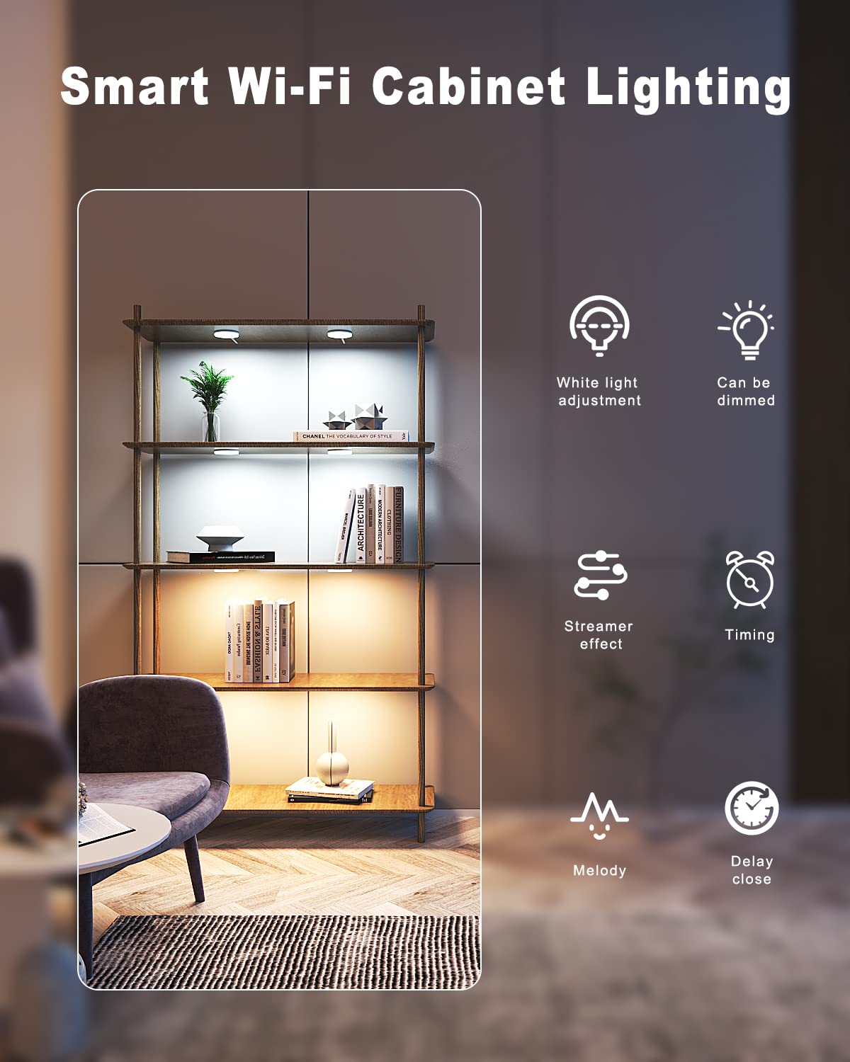 MYPLUS Smart Under Cabinet Lights, Dimmable Wi-Fi Puck Lights, 2.75" Size, CCT White, Compatible with Alexa & Google Home, 4PCS