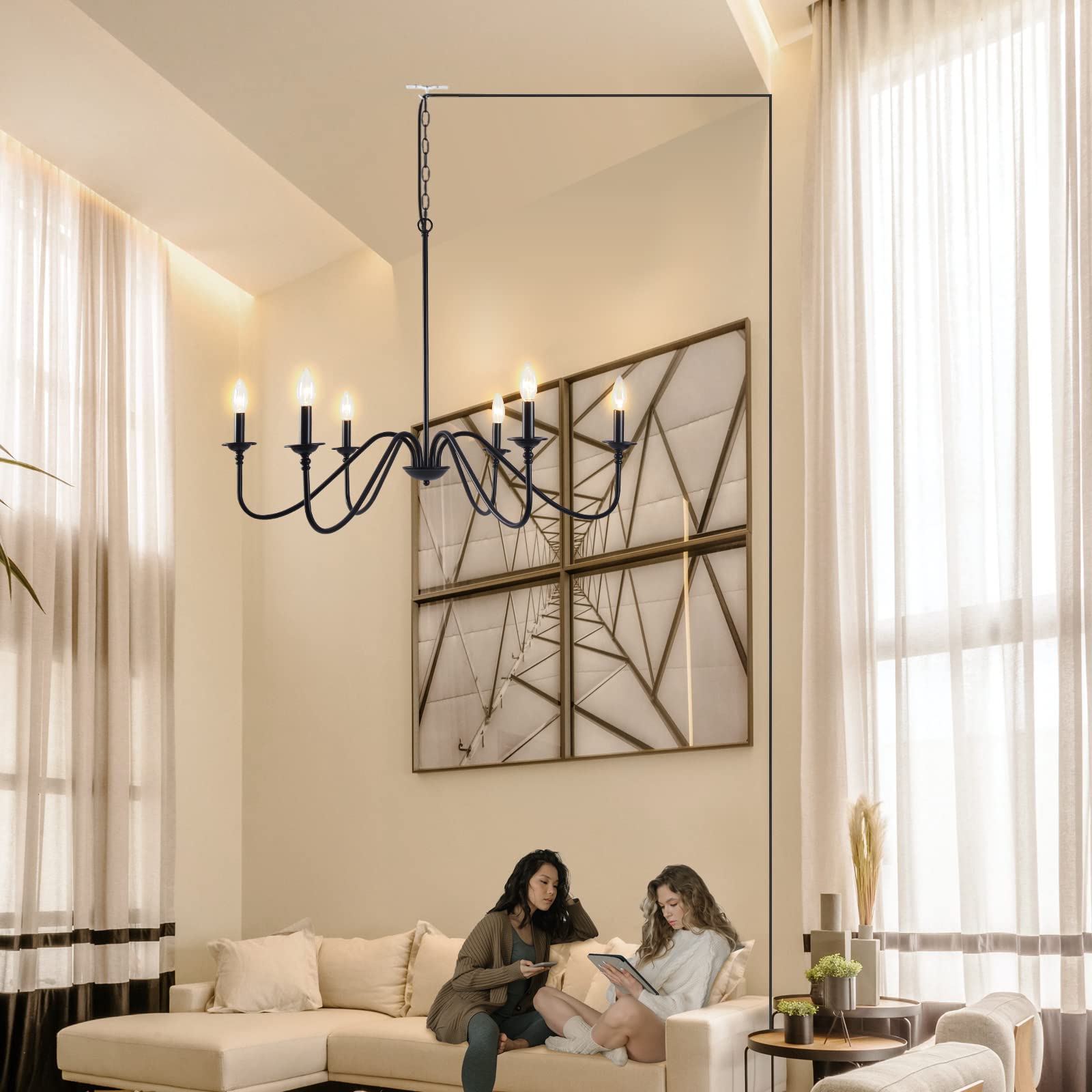 Hoxiya 34.6&quot; Black Chandelier - Pre-Assembled Farmhouse Hanging Light For Living Room & Bedroom