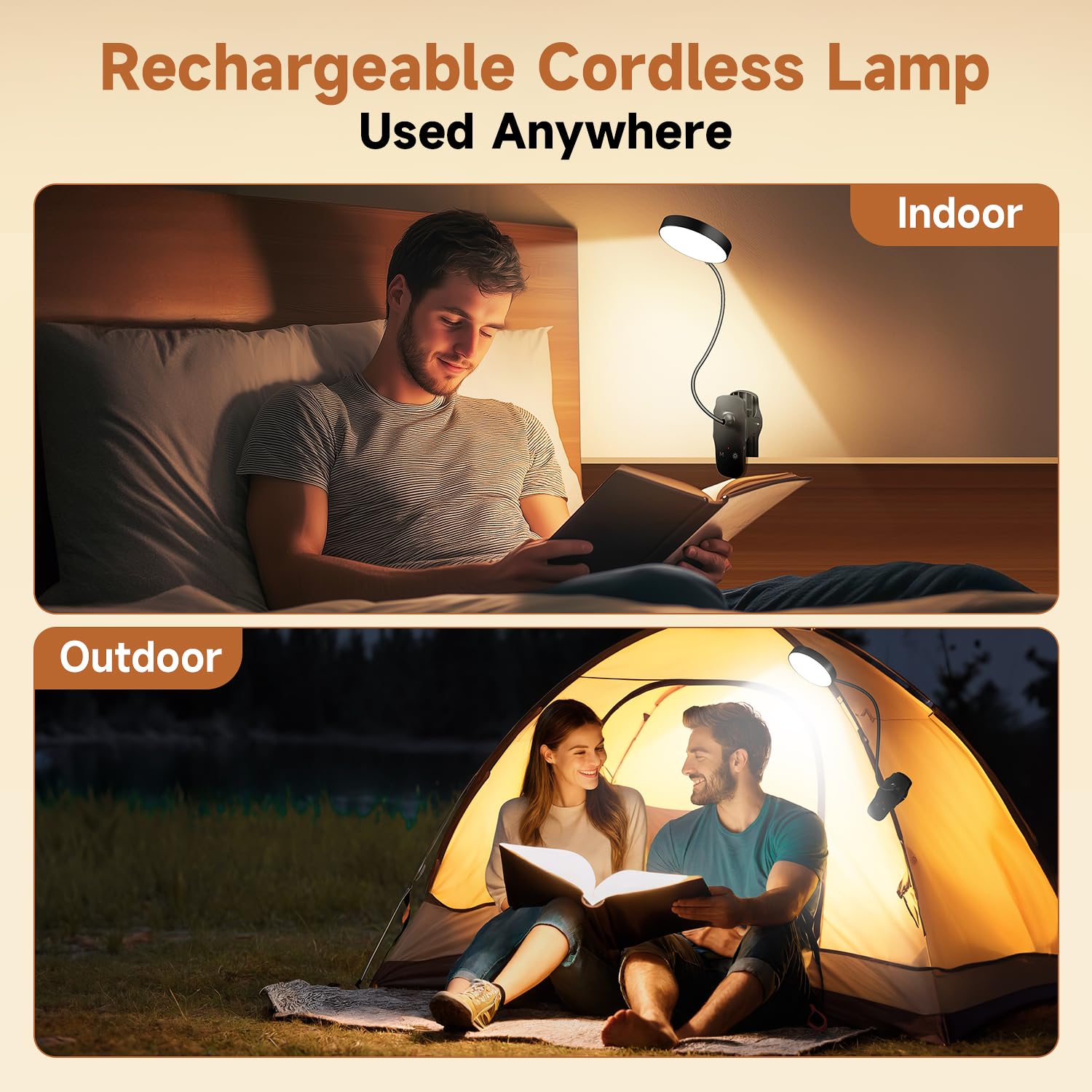Mubarek Clip On Lamp,5 Brightness+5 Color Clip On Light,400Lm 36 Led Reading Lights For Books In Bed,1800Mah Battery Powered Lam