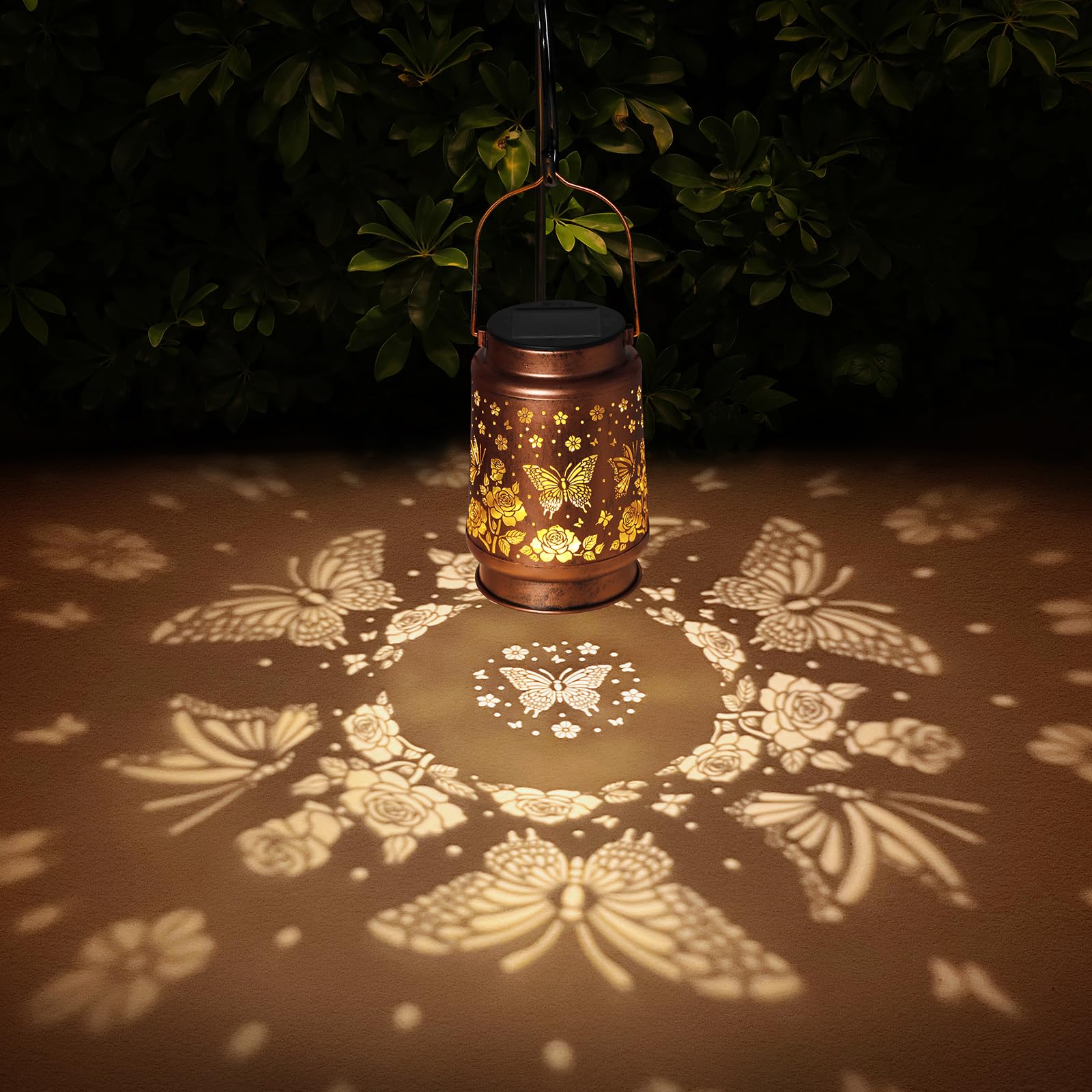 2 Pack Butterfly Solar Lanterns Outdoor Waterproof Rose Garden Decor Gifts For Women Mom Grandma Hanging Solar Lights Metal Lantern Decoration Outside For Yard Patio Backyard Porch