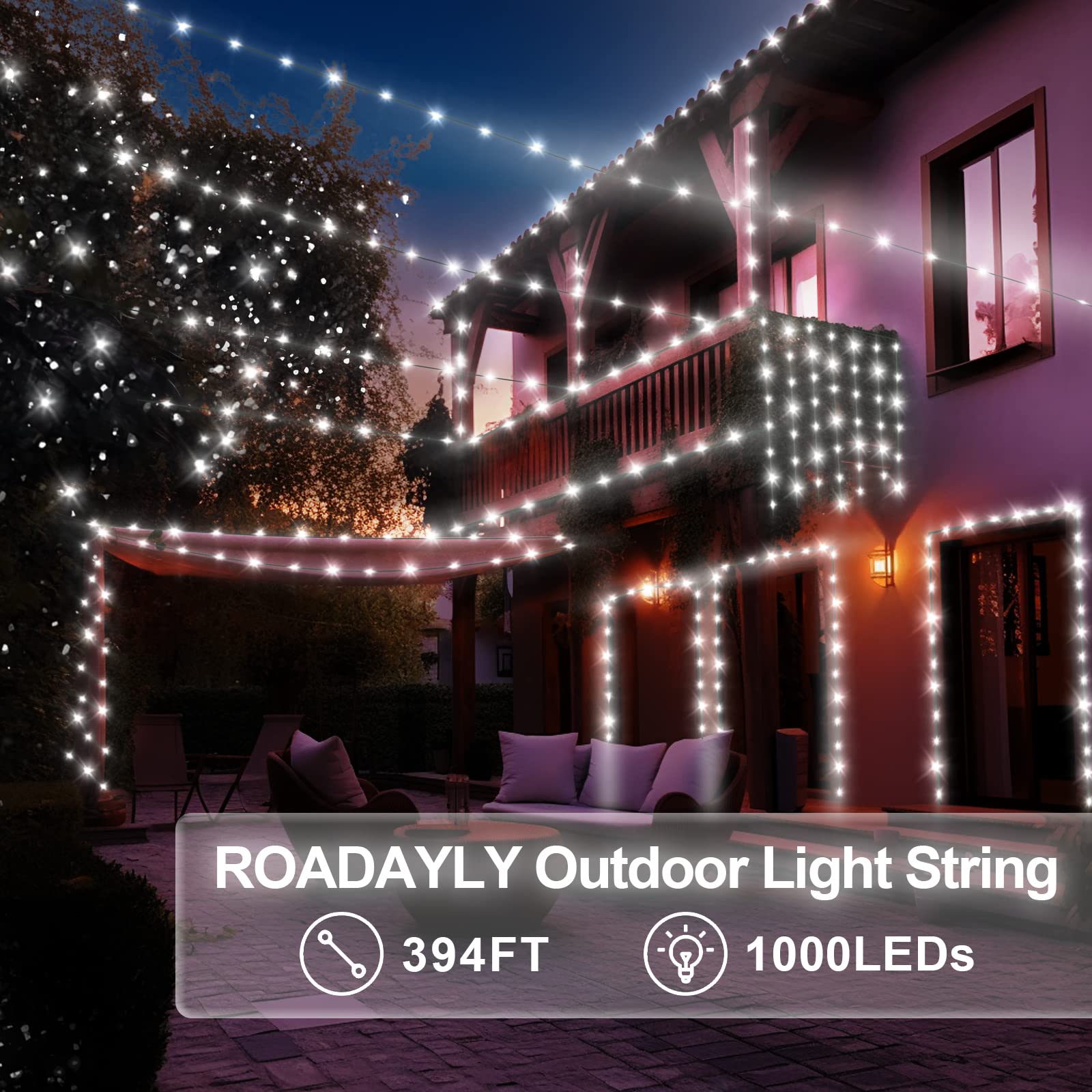 ROADAYLY 1000 LED Christmas String Lights, 328 Ft Cool White Waterproof Fairy Lights with Remote & Timer, Green Wire for Indoor/Outdoor Decor