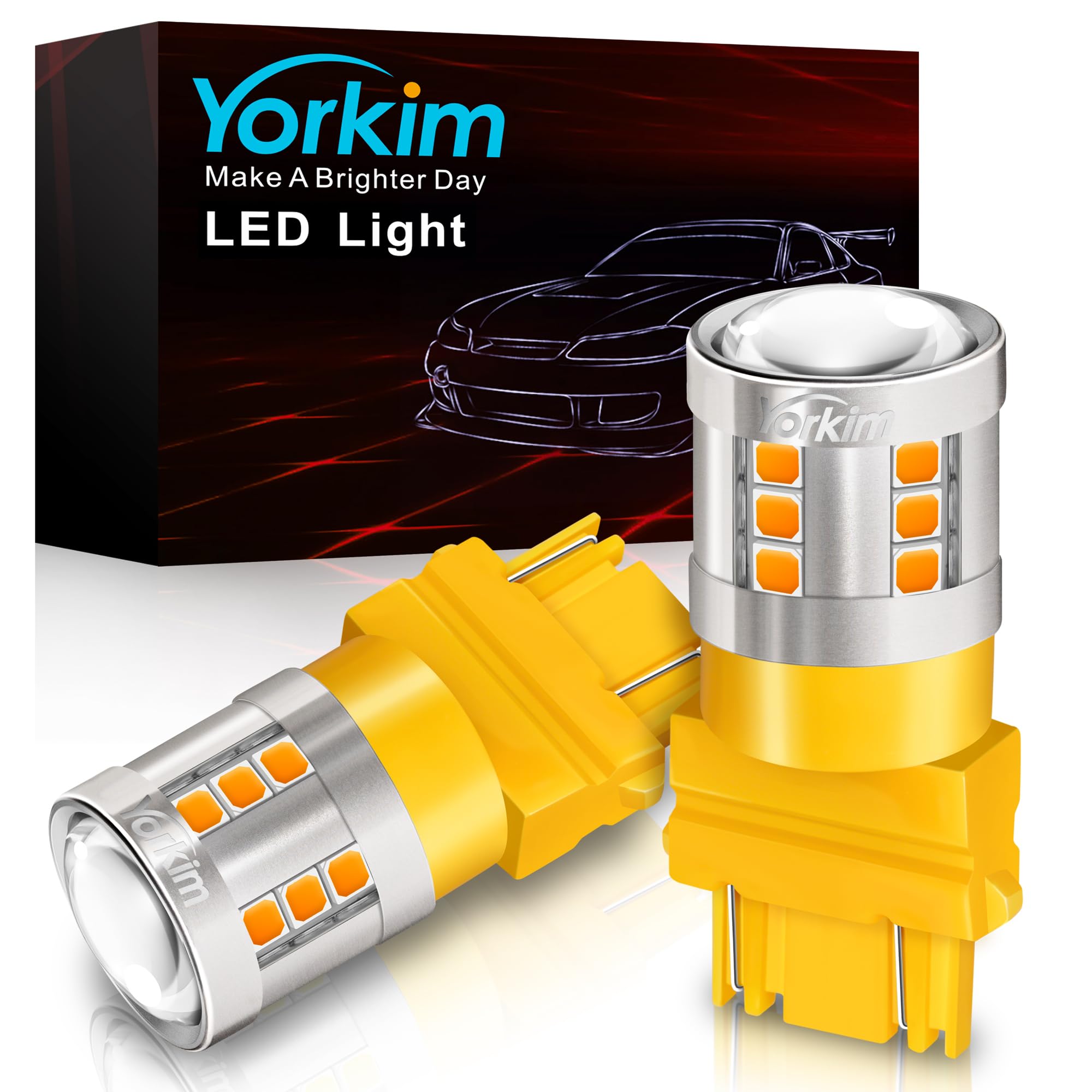 Yorkim LED Bulb 3157/3156 Amber High Brightness Replacement Lamp for Turn Signal Lights, Pack of 2