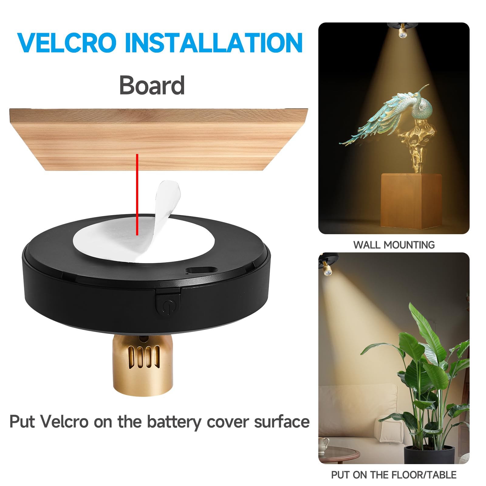 HOFUY 2-Pack Wireless LED Spotlight, Rechargeable, Dimmable, Remote Control, Black+Gold, Model USB-XSpot-HJ