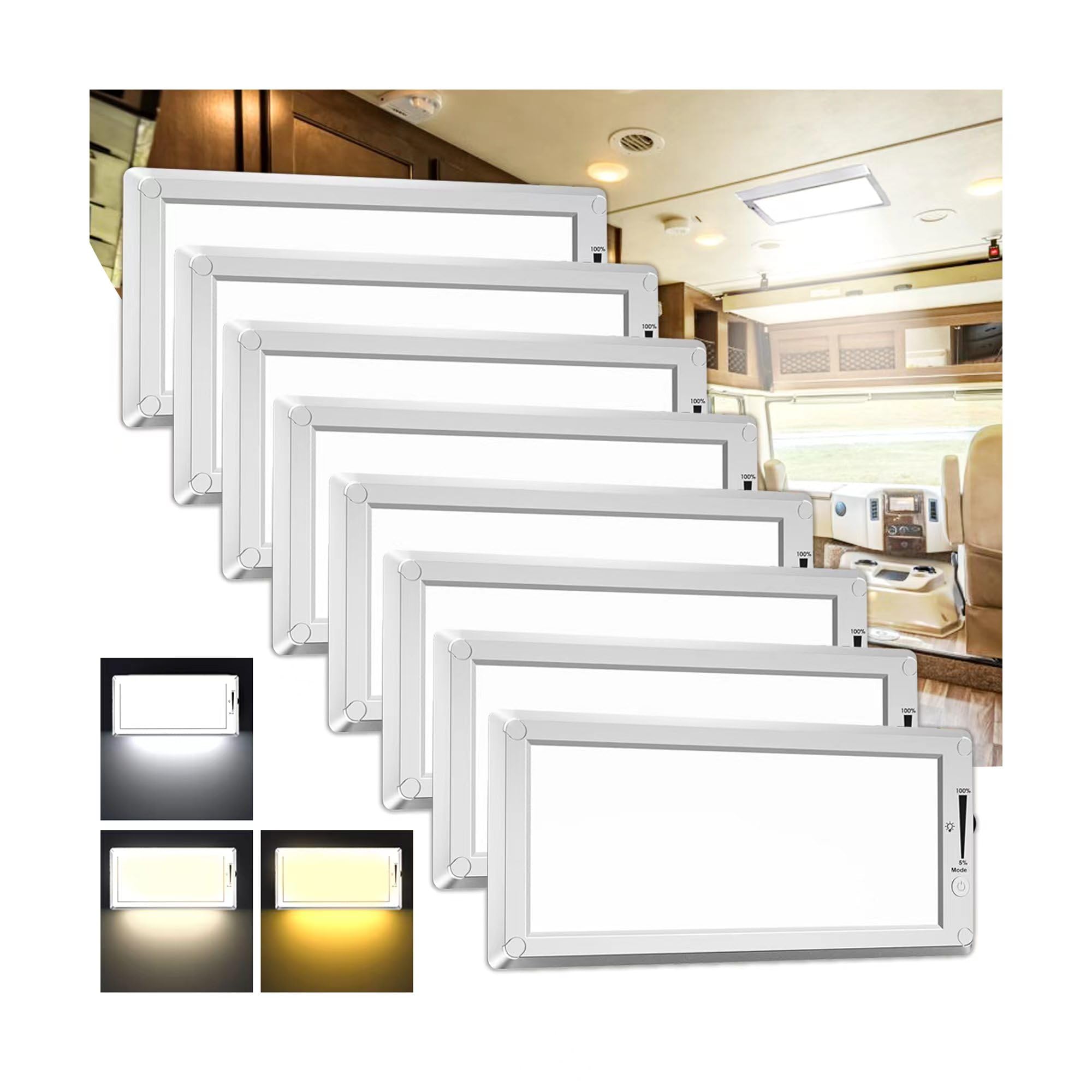 8 Pack Rv Lights Interior,3 Color Rv Led Super Bright Fixture,12V Rv Ceiling Dome Light With On/Off Dimmable Switch Energy Savin