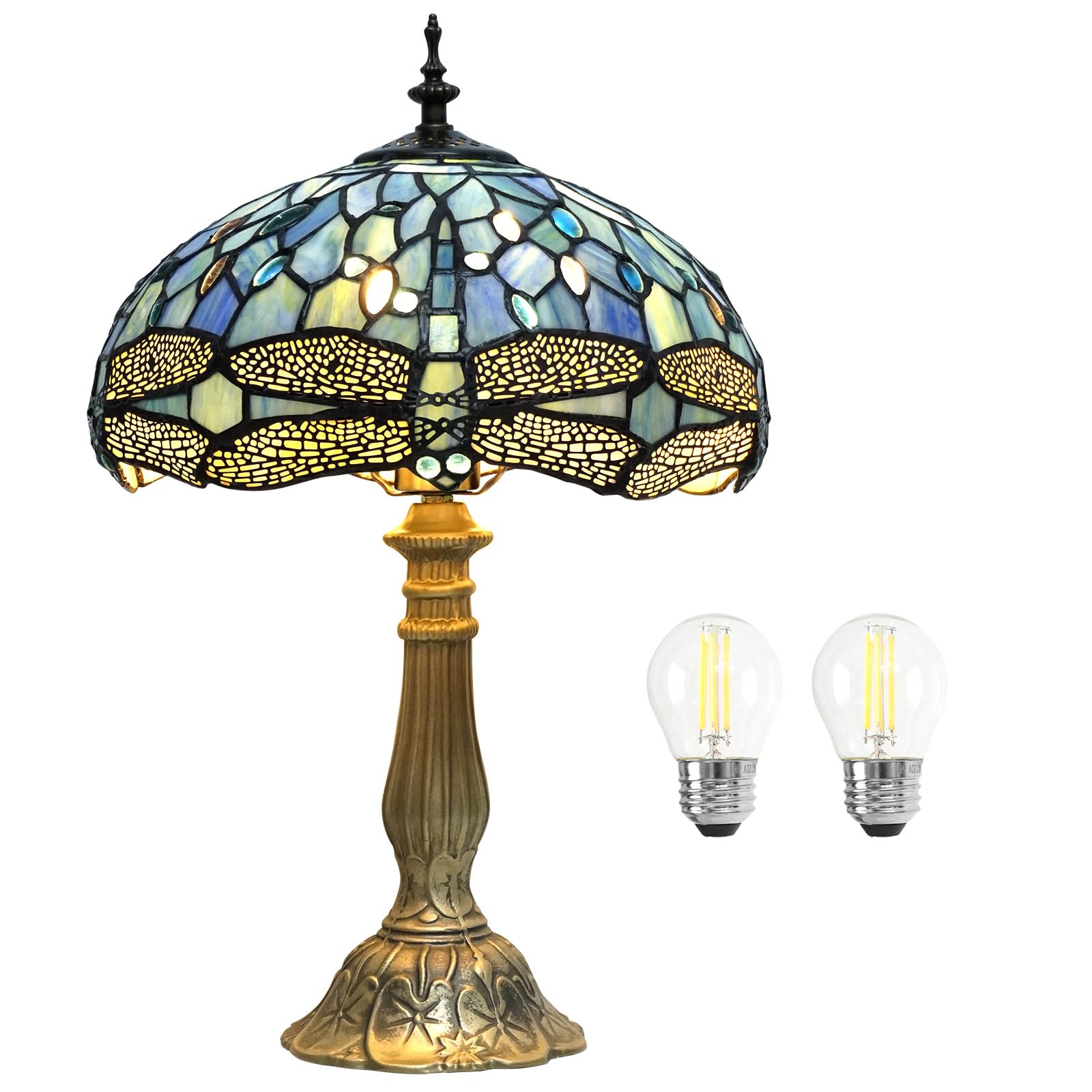 YingJu Tiffany Lamp,Blue Stained Glass Table Lamp,12 * 12 * 18 Inches Dragonfly Style Desk Lamp for Bedroom,Living Room,Home Off