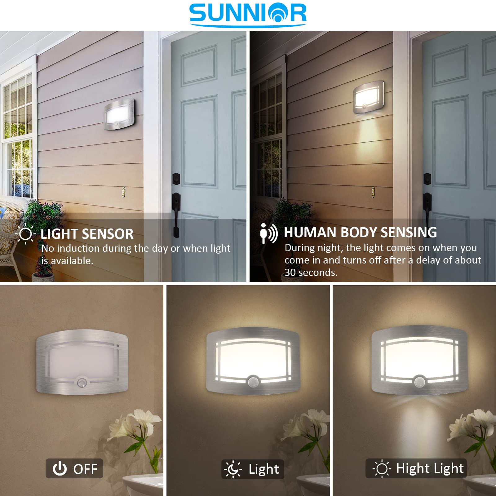 SUNNIOR Motion Sensor Wall Lamps Battery Operated Wall Sconce Dimmable Wall Light One Pack Perfect for Hallway Stairway Closet L