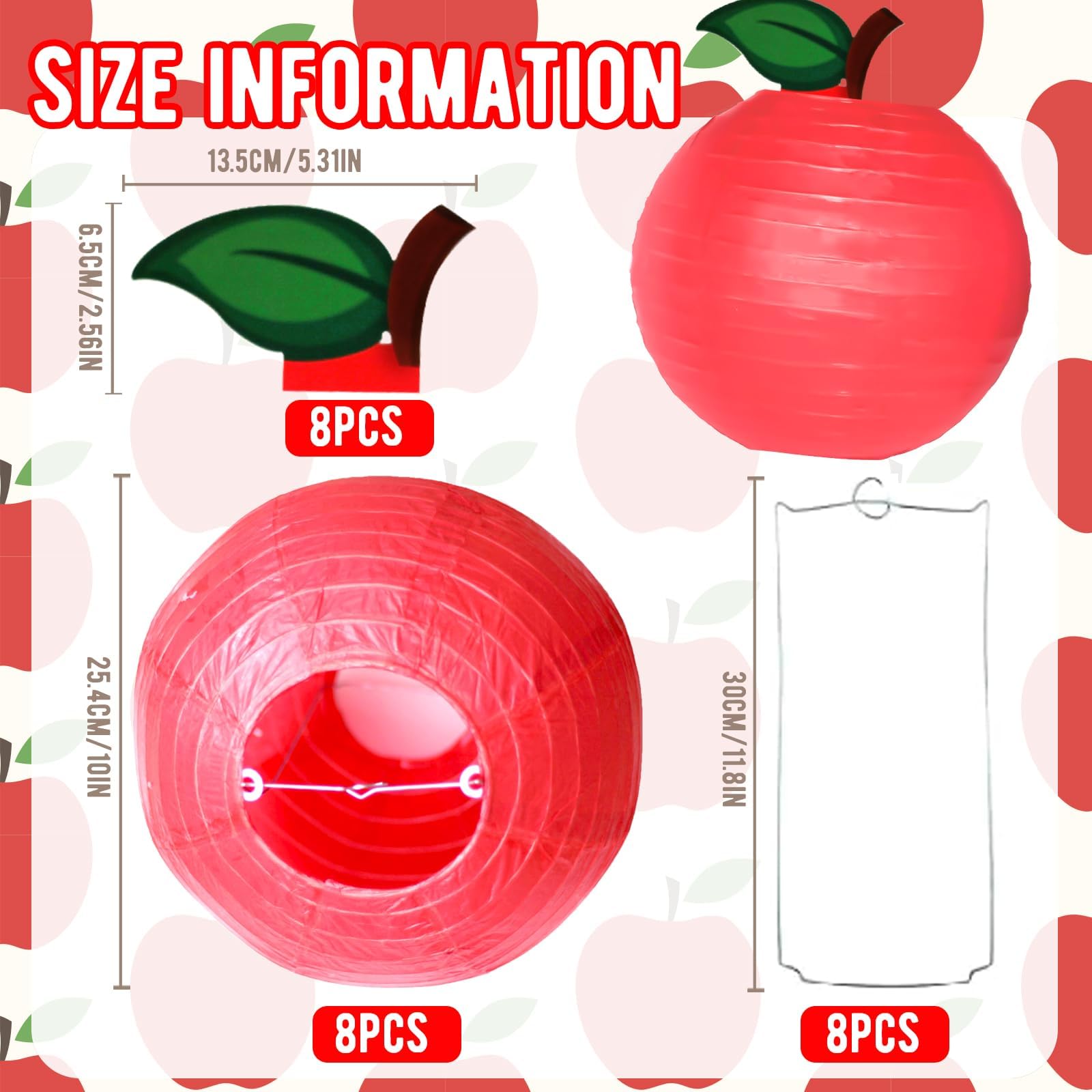 8 Pcs Classroom Decorations Red Apples Paper Lanterns Fruit Themed Party Decor Hanging Apples Decorations Back School Classroom Garden Room Baby Shower Party Decorations