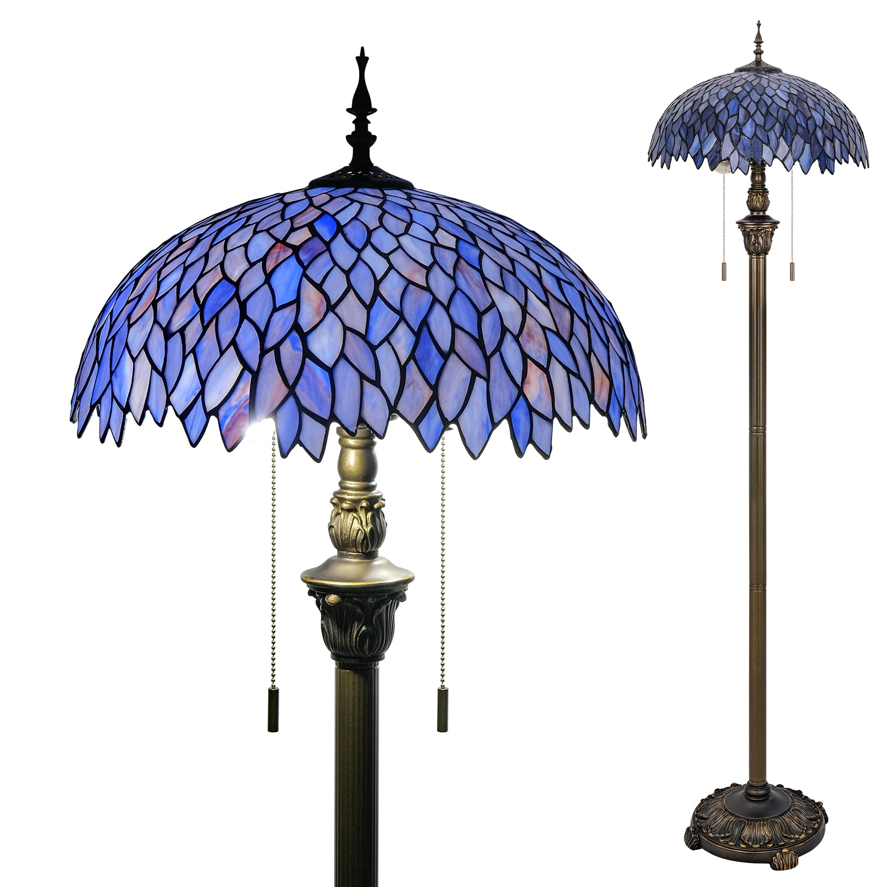 GILGGAK Tiffany Floor Lamp Blue Purple Wisteria Style Stained Glass Standing Reading Light 16x16x64 Inch Retro Inspired Pole Cor
