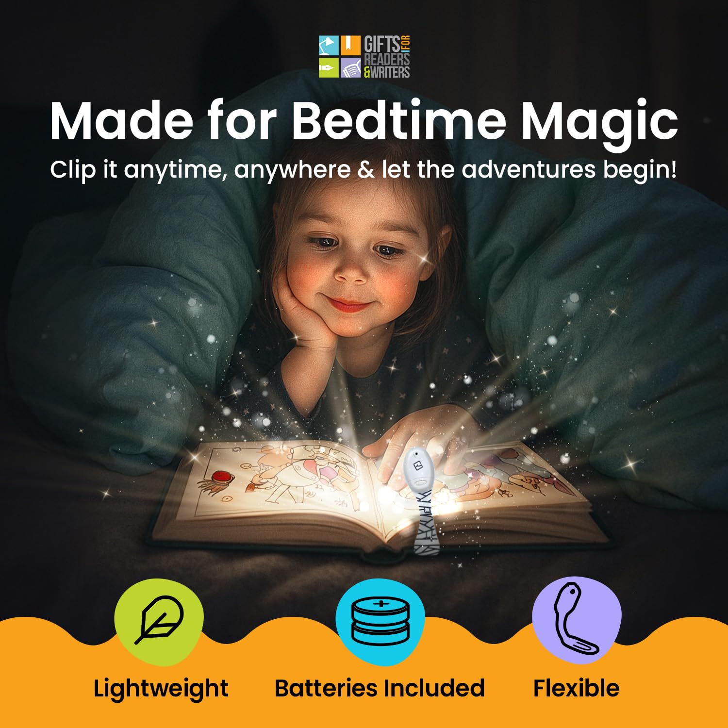 Gifts for Readers & Writers Flexilight Bookmark Light | LED Clip-On Reading Lamp | Battery Operated | Mummy Color