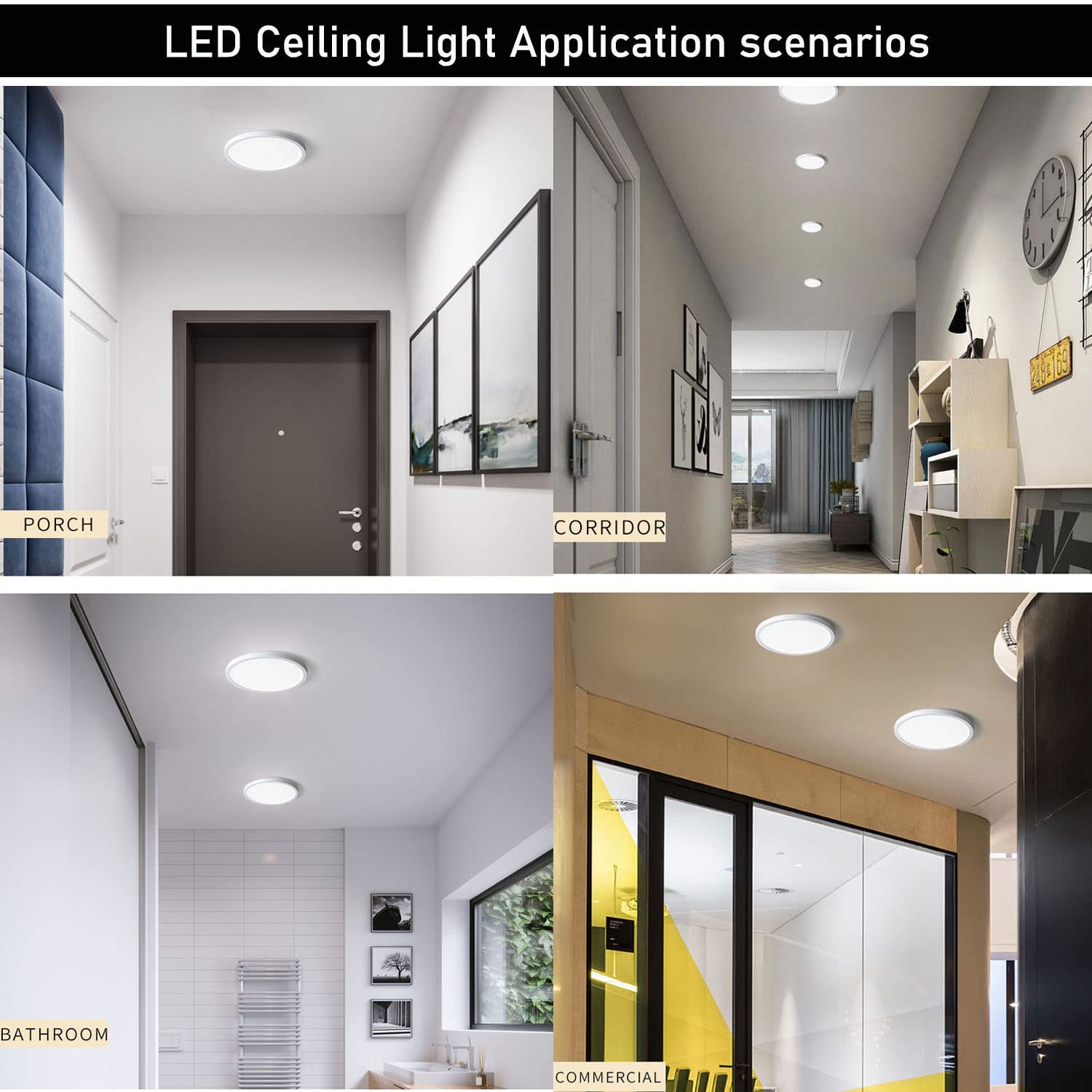 Superyofo 2800Lm Led Ceiling Light Fixture, 9 Inch Black, 24W, Day White 6000K, Slim Design, 250W Equivalent, 6-Pack