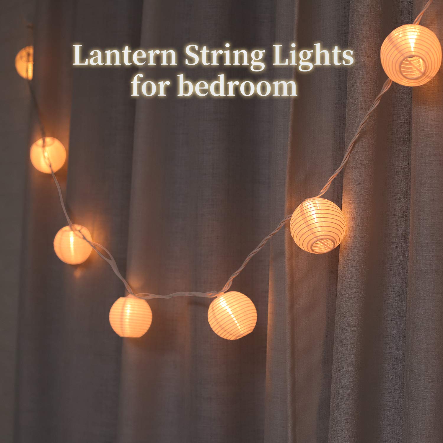 Tigomoov Lantern String Lights Plug In, Outdoor Lantern Lights String 9.83Ft Pack Of 10 Nylon Lantern String Lights For Patio,White Lights String For Bedroom(Lanterns Need Simple Assembly)