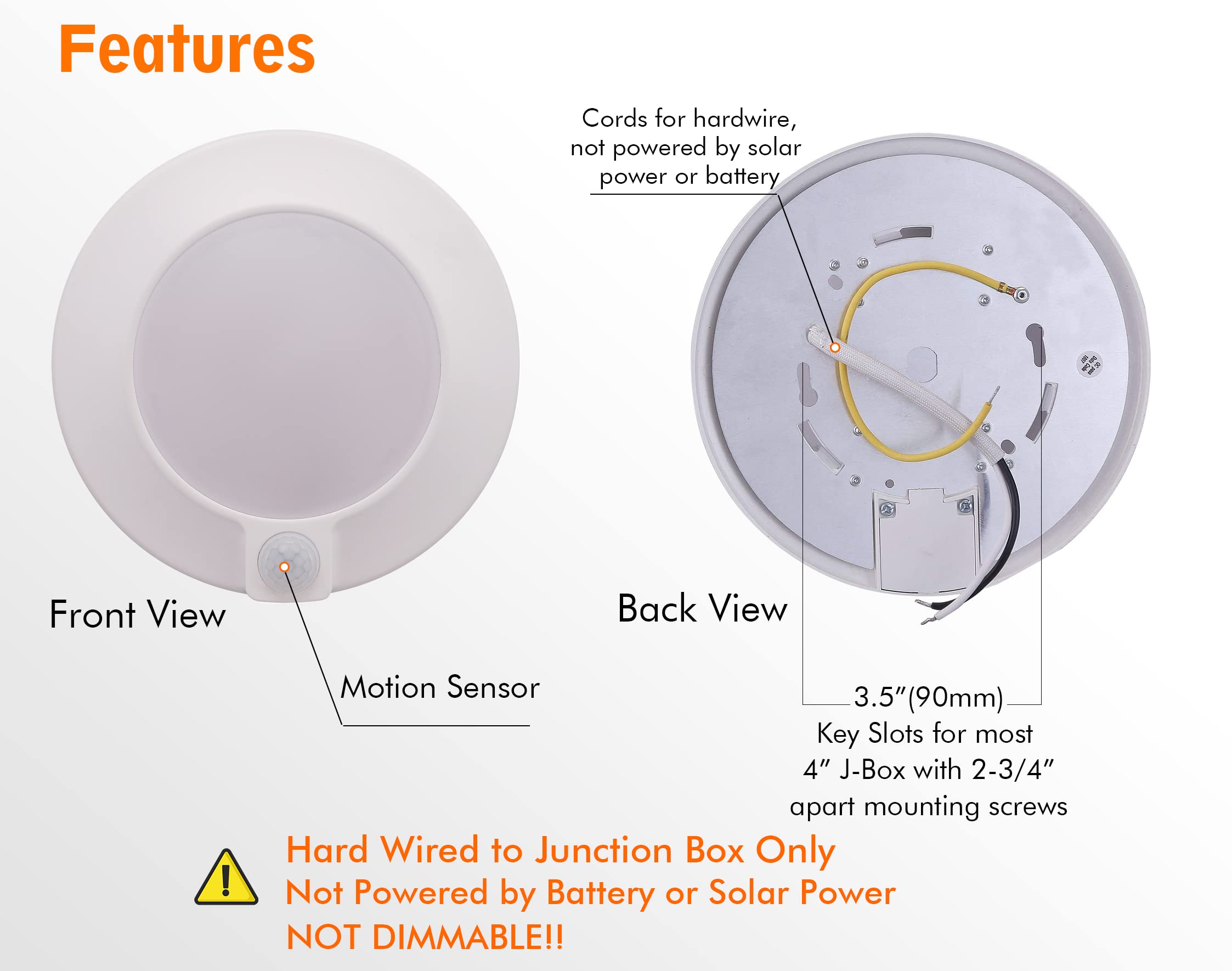 CLOUDY BAY Motion Sensor Ceiling Light, 10W, 5000K Bright Day Light, 6.5 inch LED Flush Mount, Aluminum, Model LSF410850WH