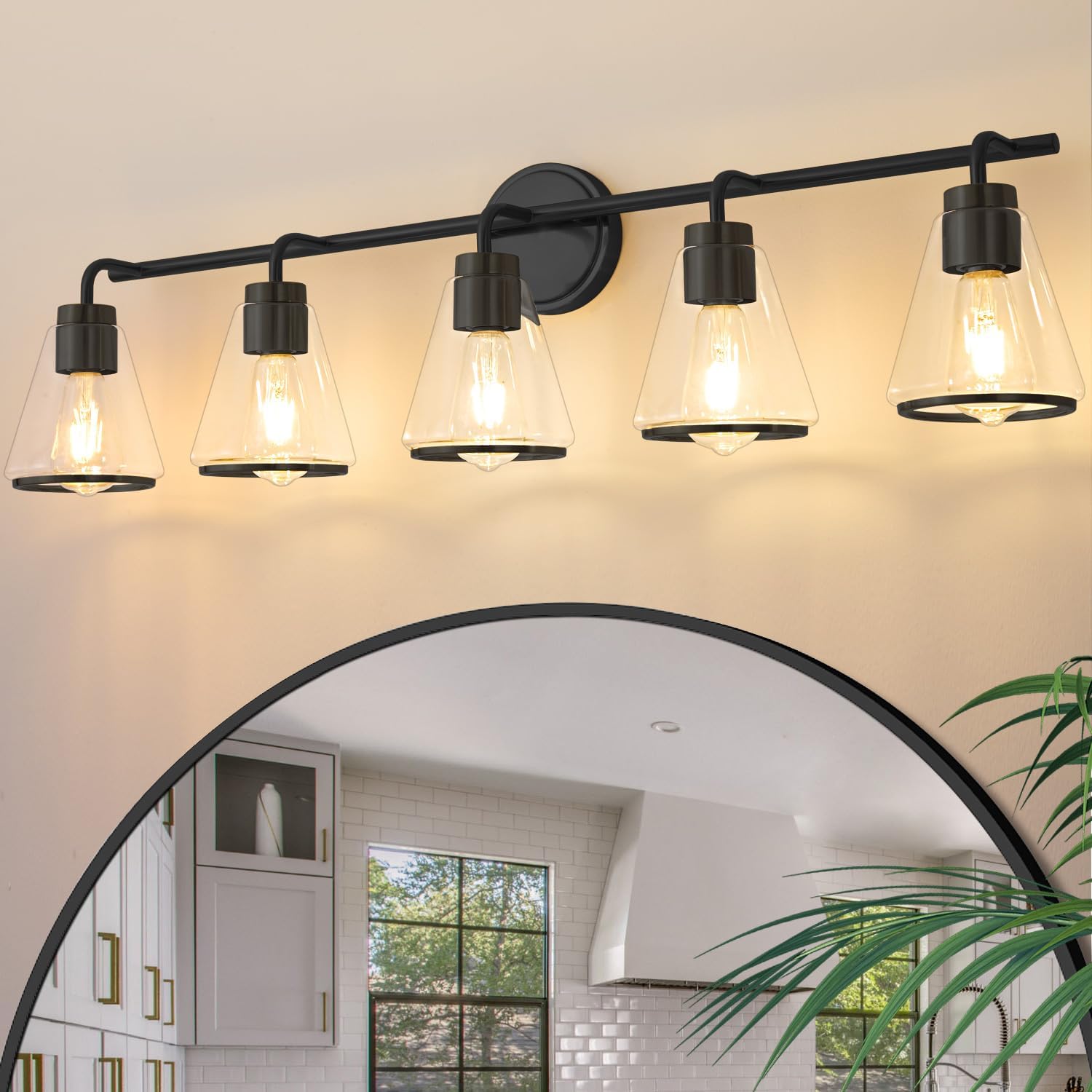 Nadosa Bathroom Vanity Light 5 Light, Modern Vanity Lighting Fixture For Bathroom, 38.5" Vanity Lights With Clear Glass Shade, Black Bathroom Wall Light Over Mirror, Wall Sconces For Bath