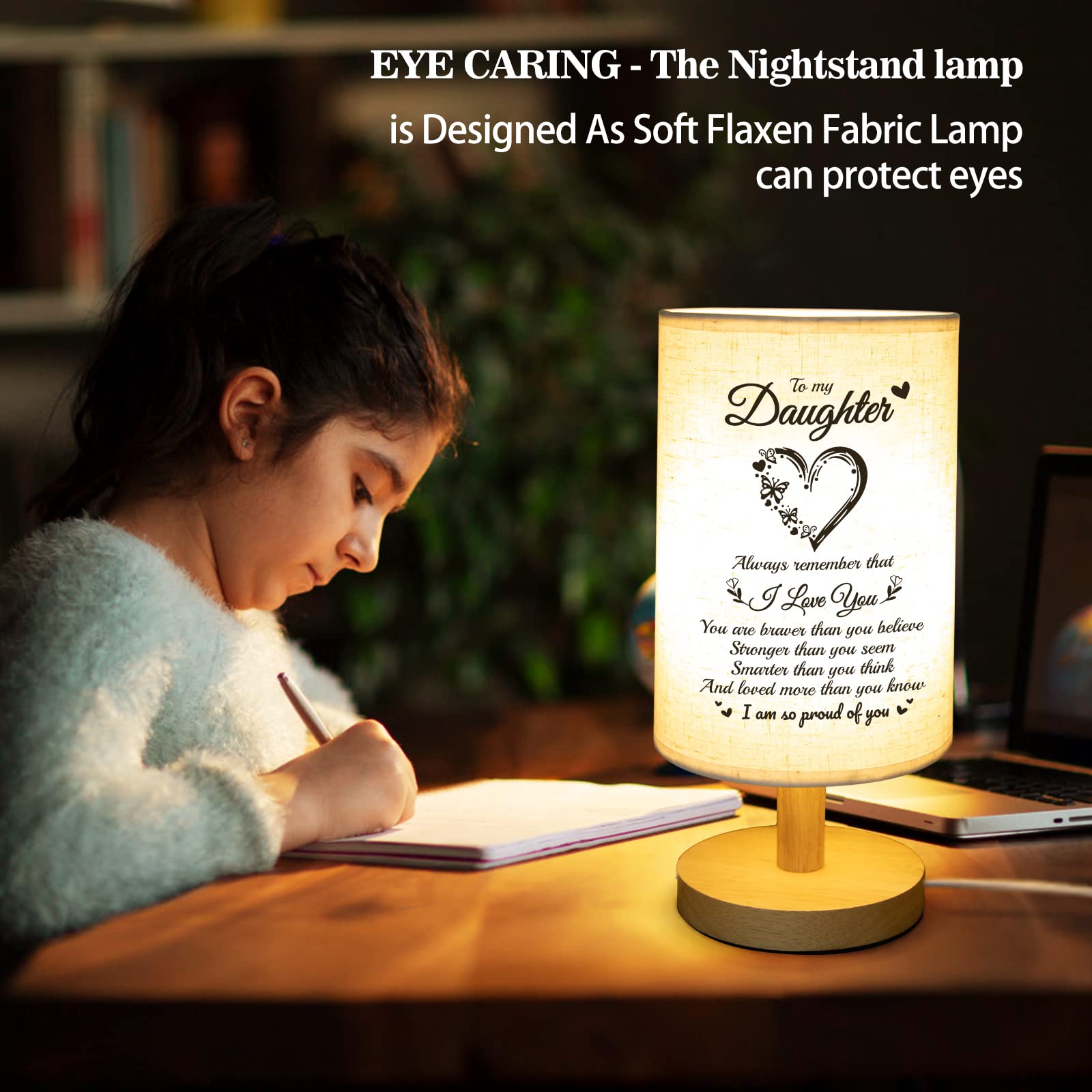 Souhoney Daughter Gifts From Mom Dad Table Lamp - Best Birthday Gifts For Daughter Fabric Wooden Desk Lamp - Christmas Gifts For