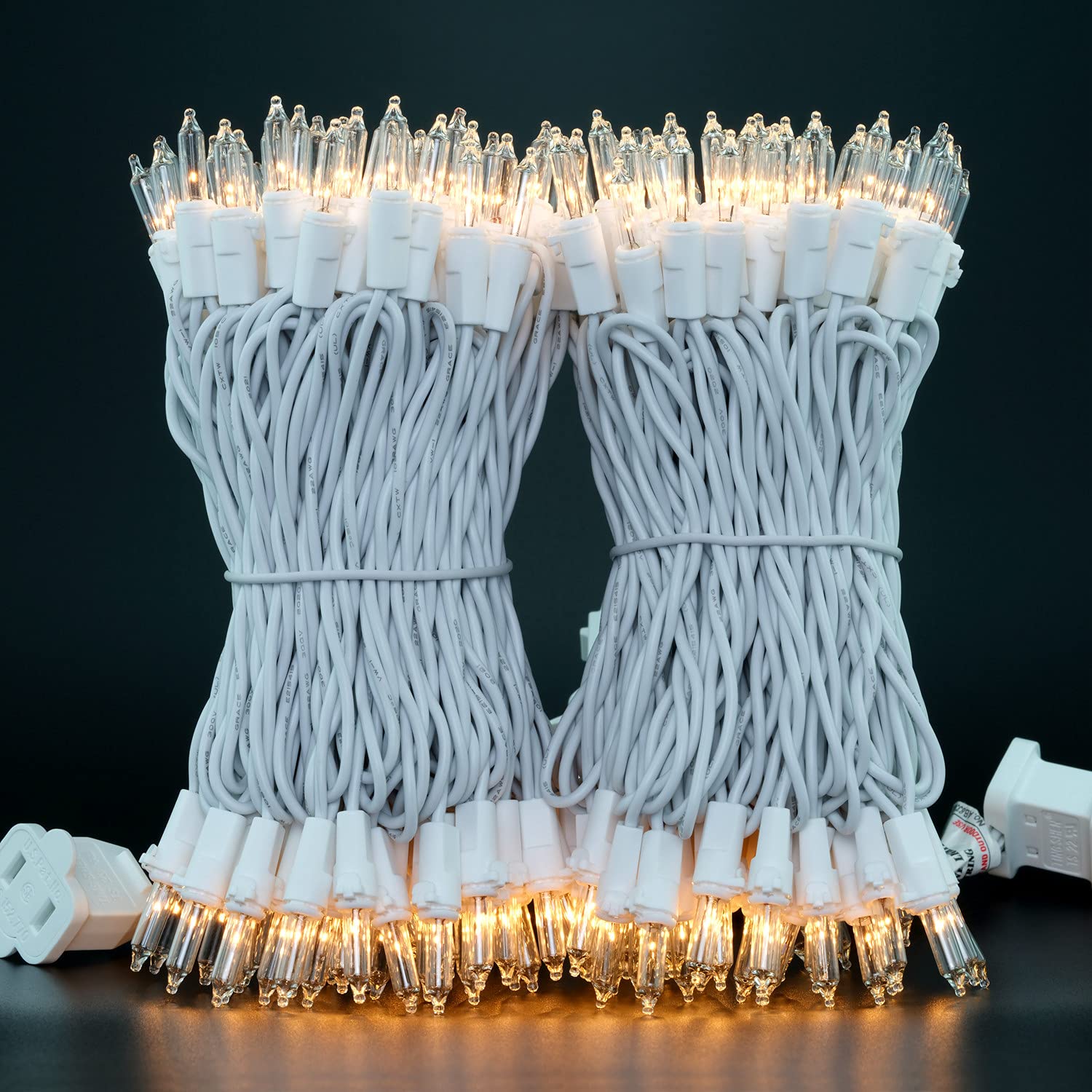 Yuletime 200 Clear Christmas Lights, Pack Of 2 Sets 33 Feet 100 Count Ul Certified Incandescent String Lights (Clear - White Wir