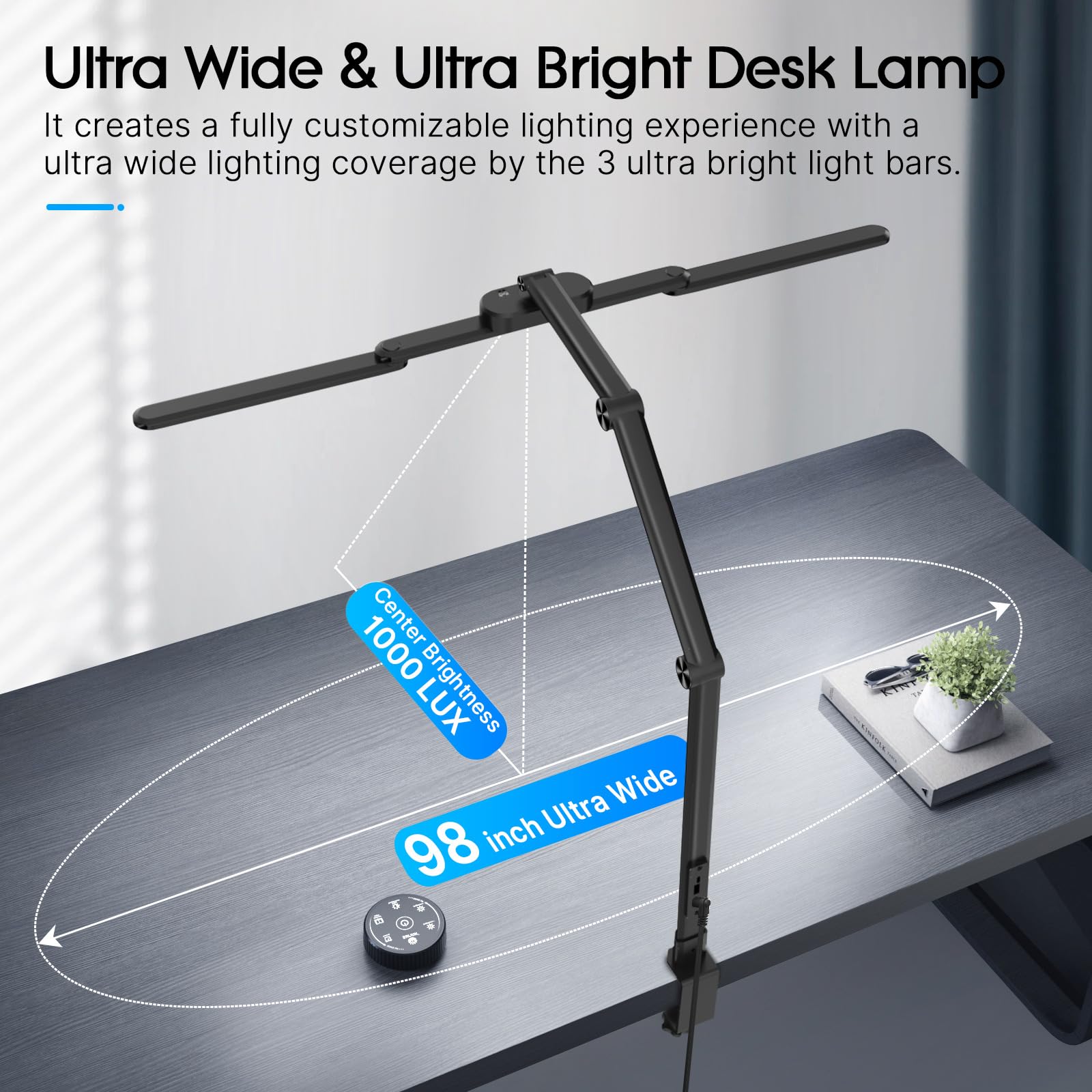 Syrinx LED Desk Lamp, 24W Eye-Caring Architect Lamp with Gesture Switch & Remote Control, Black, Model LDL023
