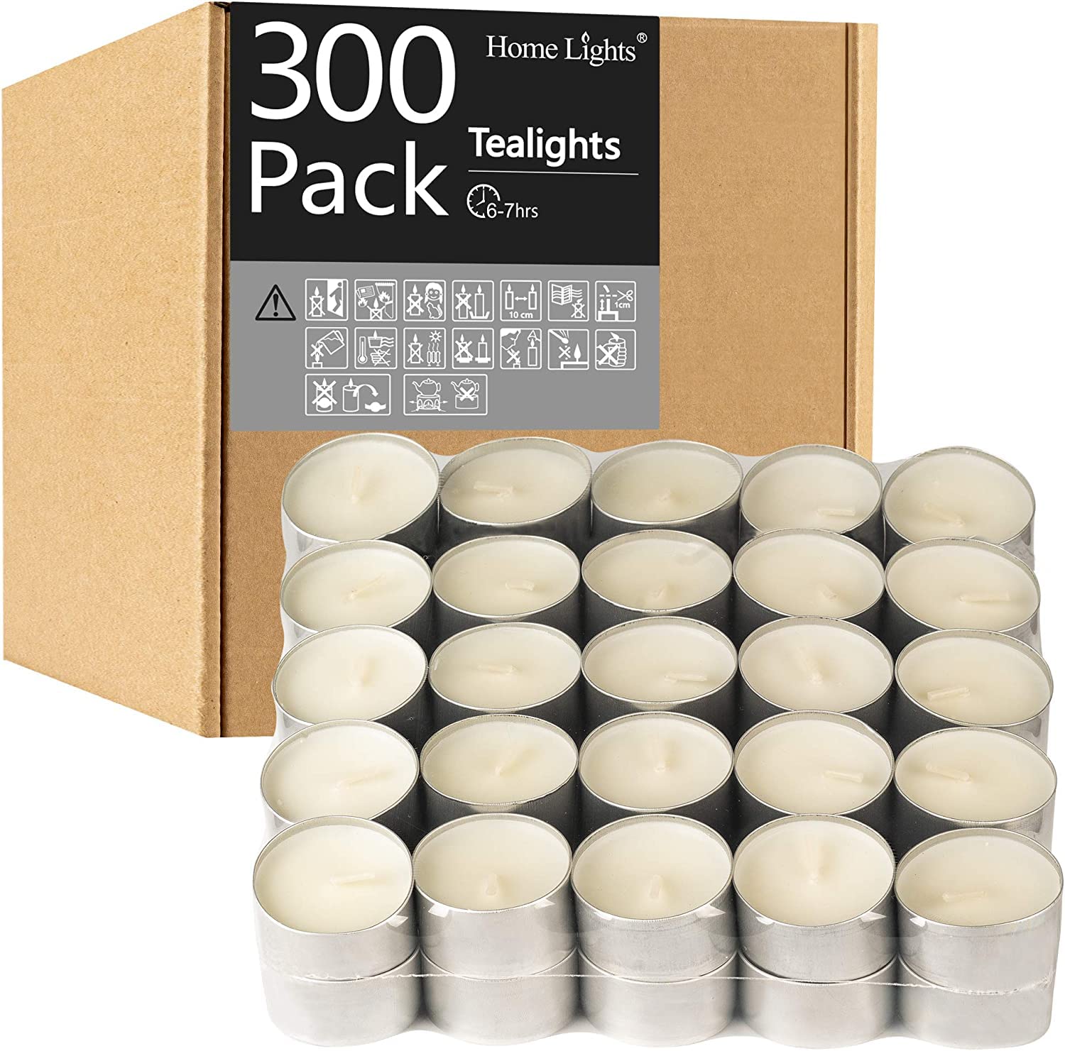 Homelights Unscented White Tealight Candles -300 Packs, 6 To 7 Hour Burn Time Smokeless Tea Light Candles, Mini Votive Paraffin Candles With Cotton Wicks For Shabbat, Weddings, Christmas