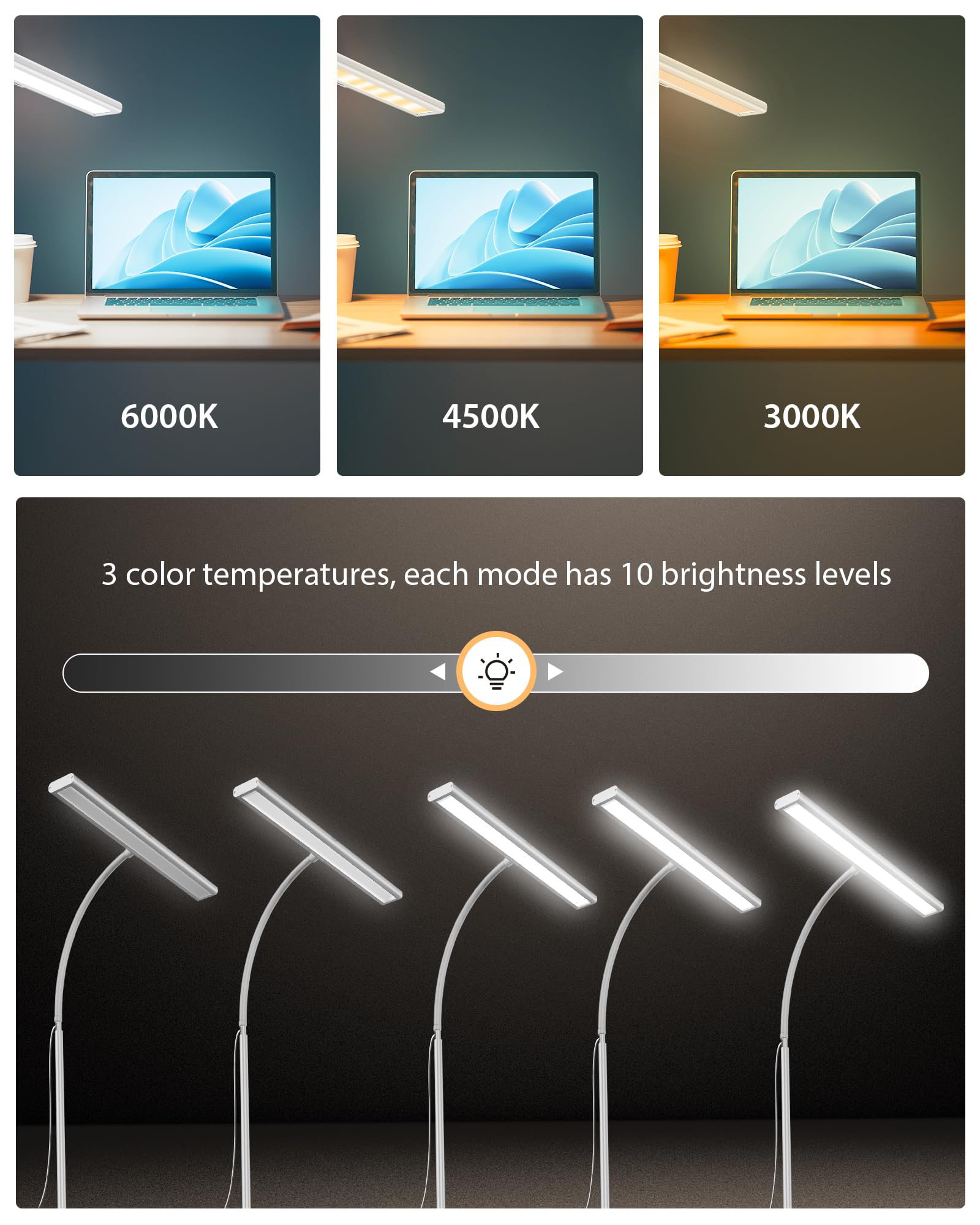 Clamp Desk Lamp With Adjustable Brightness, Eye-Caring Led, Rotatable Head, Usb Powered, Space-Saving Design For Office, Reading