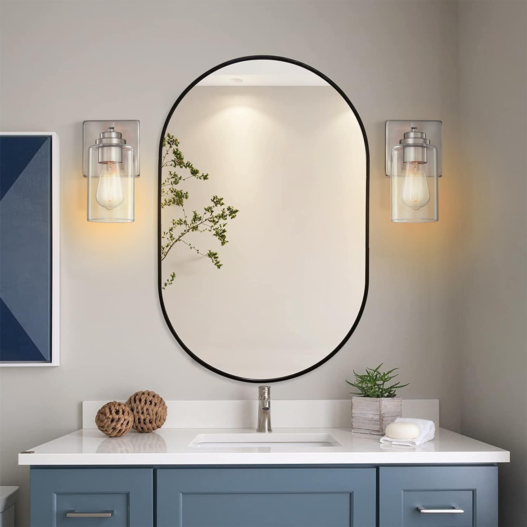 Pia Ricco Wall Sconces Set Of 2, Bedside Wall Lamps With Rotary Switch For Bedroom, Modern Bathroom Light Fixtures With Clear Gl