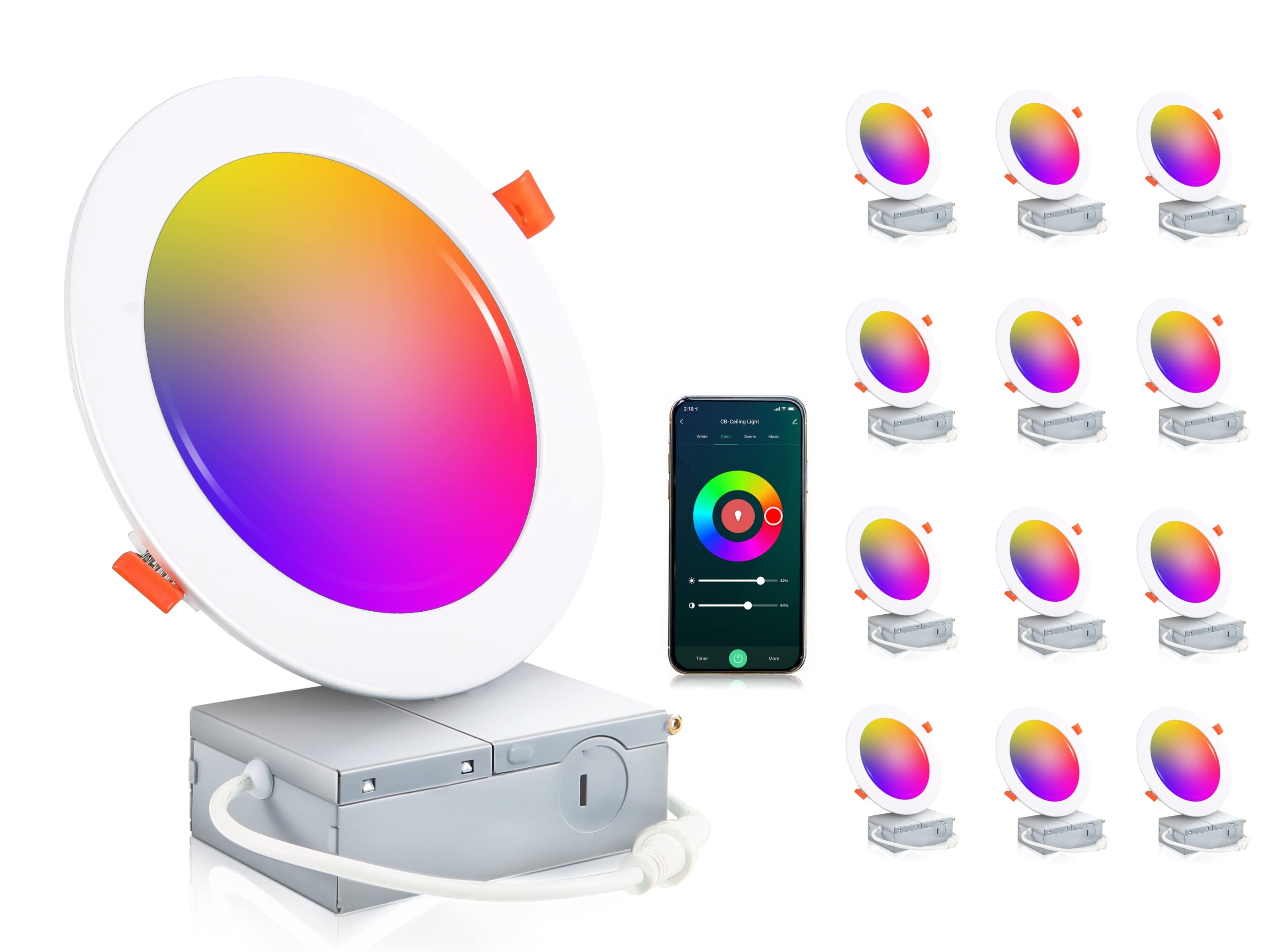 Cloudy Bay [12 Pack] 6Inch Smart Wifi Led Recessed Lighting,Rgbcw Color Changing, Compatible With Alexa And Google Home Assistan