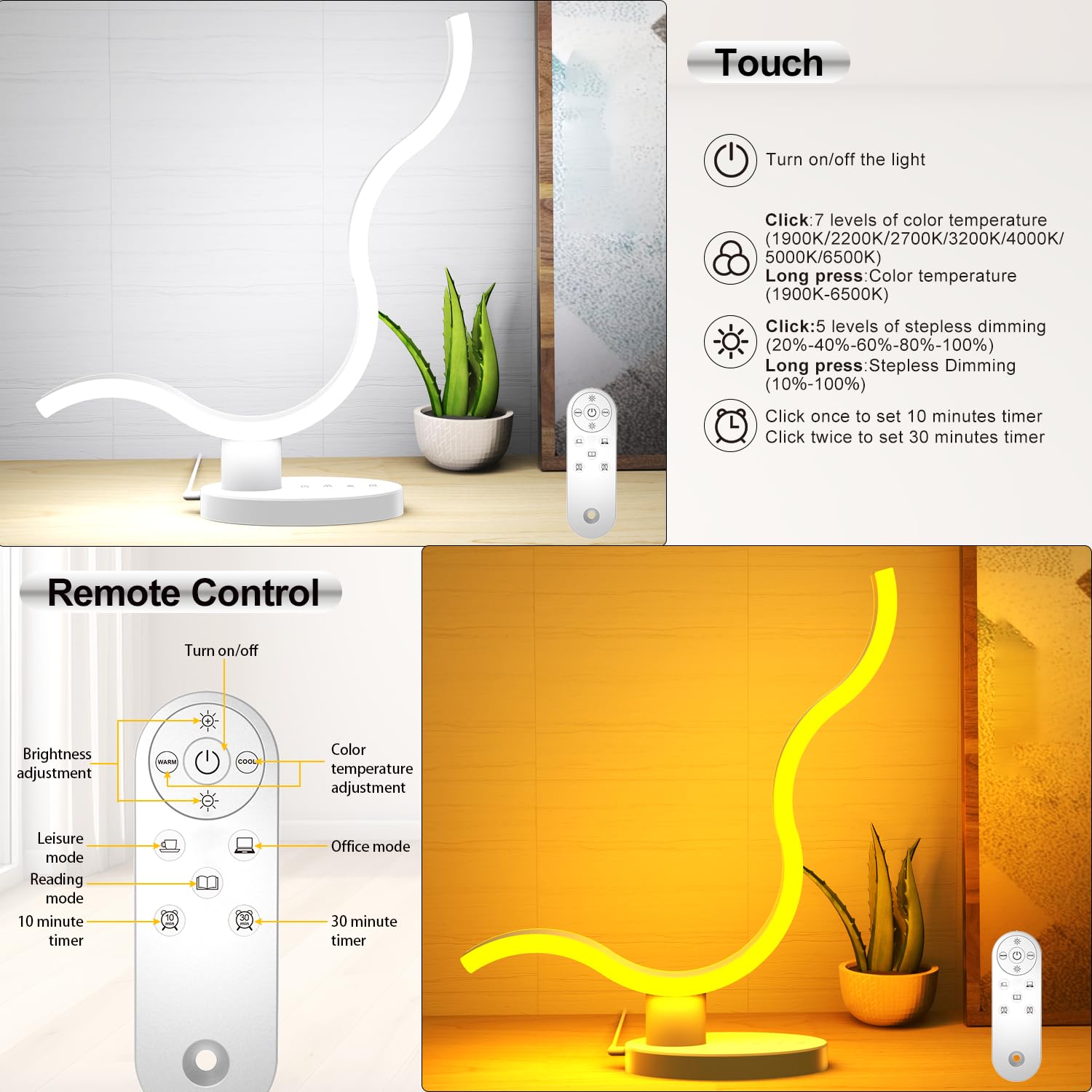 Transformable Circular Led Table Lamp For Bedroom With Remote Control, Small Modern Adjustable Touch Bedside Lamp For Living Roo