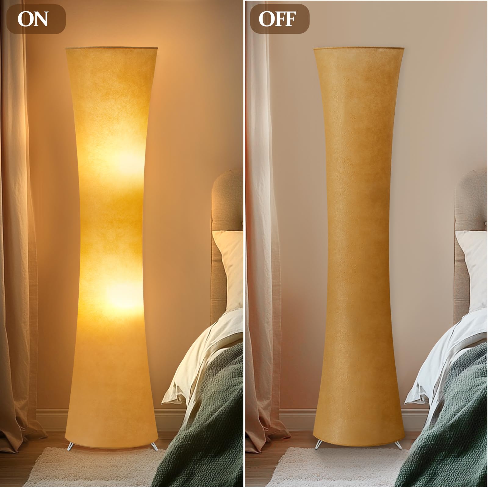 Gyrovu 46'' Modern Floor Lamps For Living Room, Led Column Standing Floor Lamp With 3 Color Temperature Adjustable & Fabric Lamp