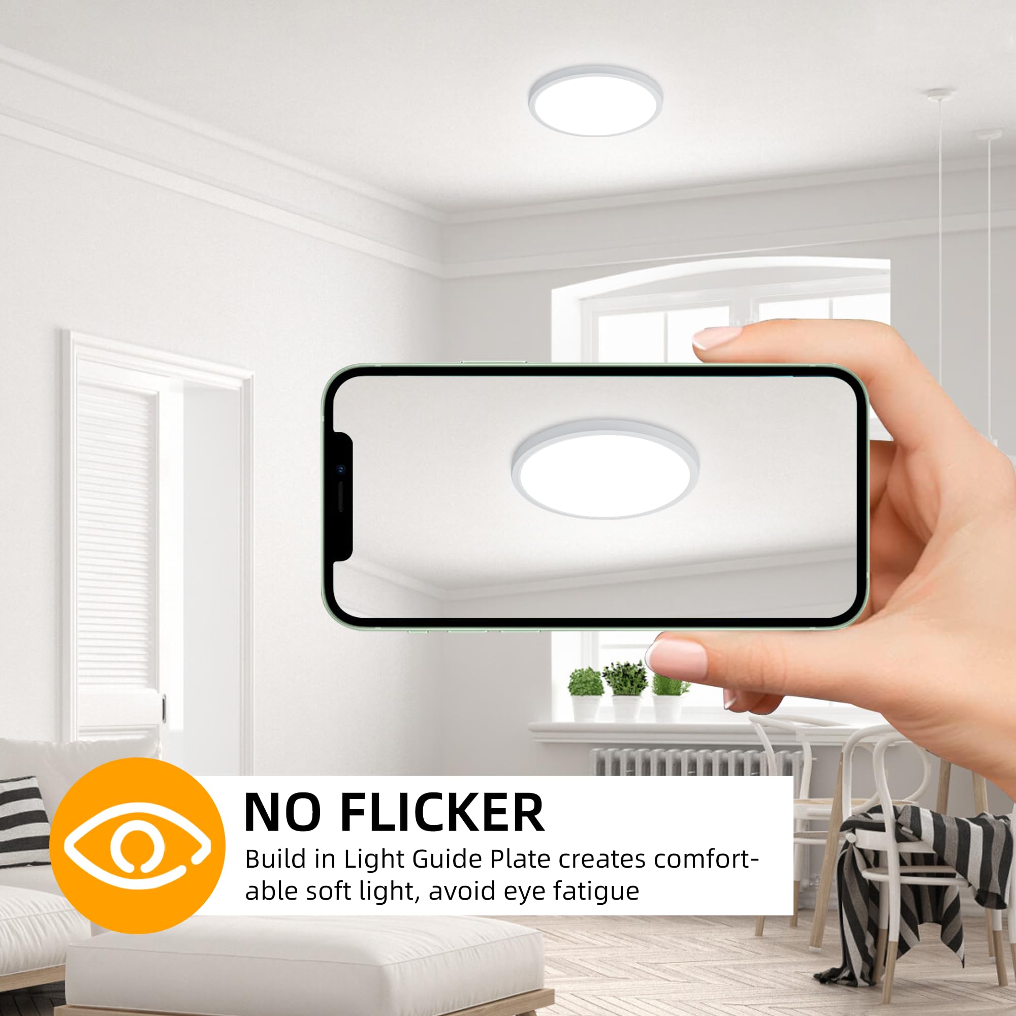 Hlite 9 Inch Flush Mount LED Ceiling Light Fixture, 18W 1800LM, 3000K/4000K/5000K, Plastic, White, Model CLB-