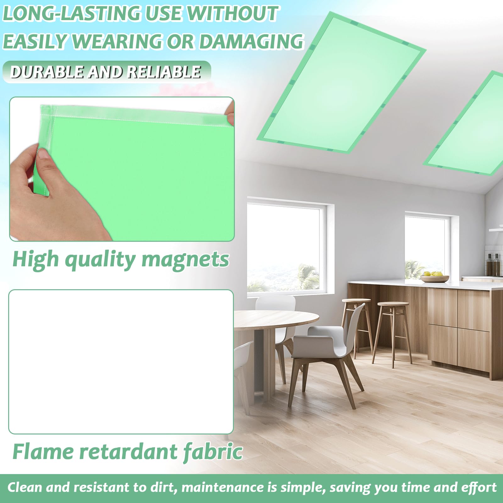 Wiooffen Fluorescent Light Covers with 80 Magnets, 4x2 Feet, Green, Polyester, Model YM0803, Easy Install for Classroom & Office