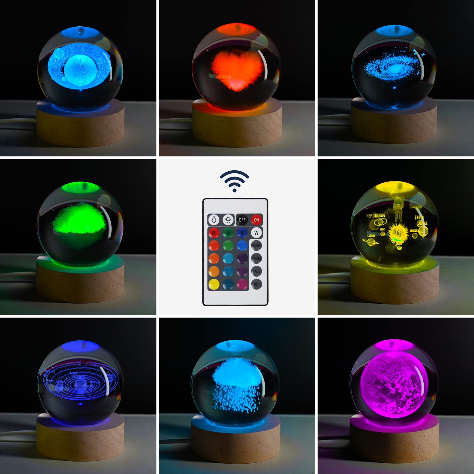 JANARARY 3D Galaxy Crystal Ball Night Light with Color Changing LED Base, 2.36x2.36x2.95 inches, Ideal Gift for Teens, Model JY016CB