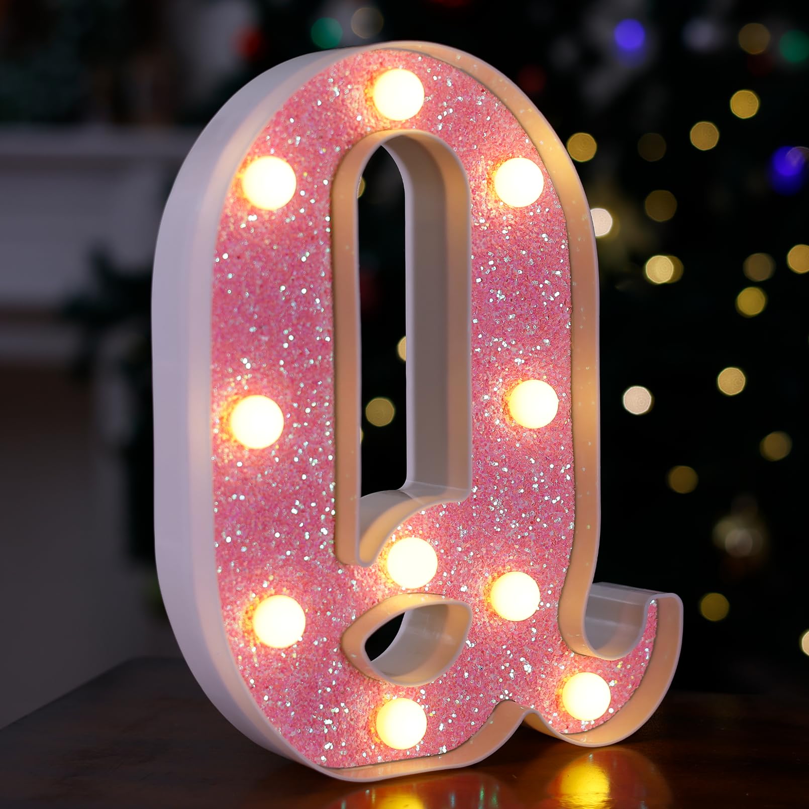 TRONSBOO LED Letter Lights Marquee Sign - Pink Glitter, Battery Powered, 6.81in x 8.58in, Plastic, Model 38fd4740-e2df-430